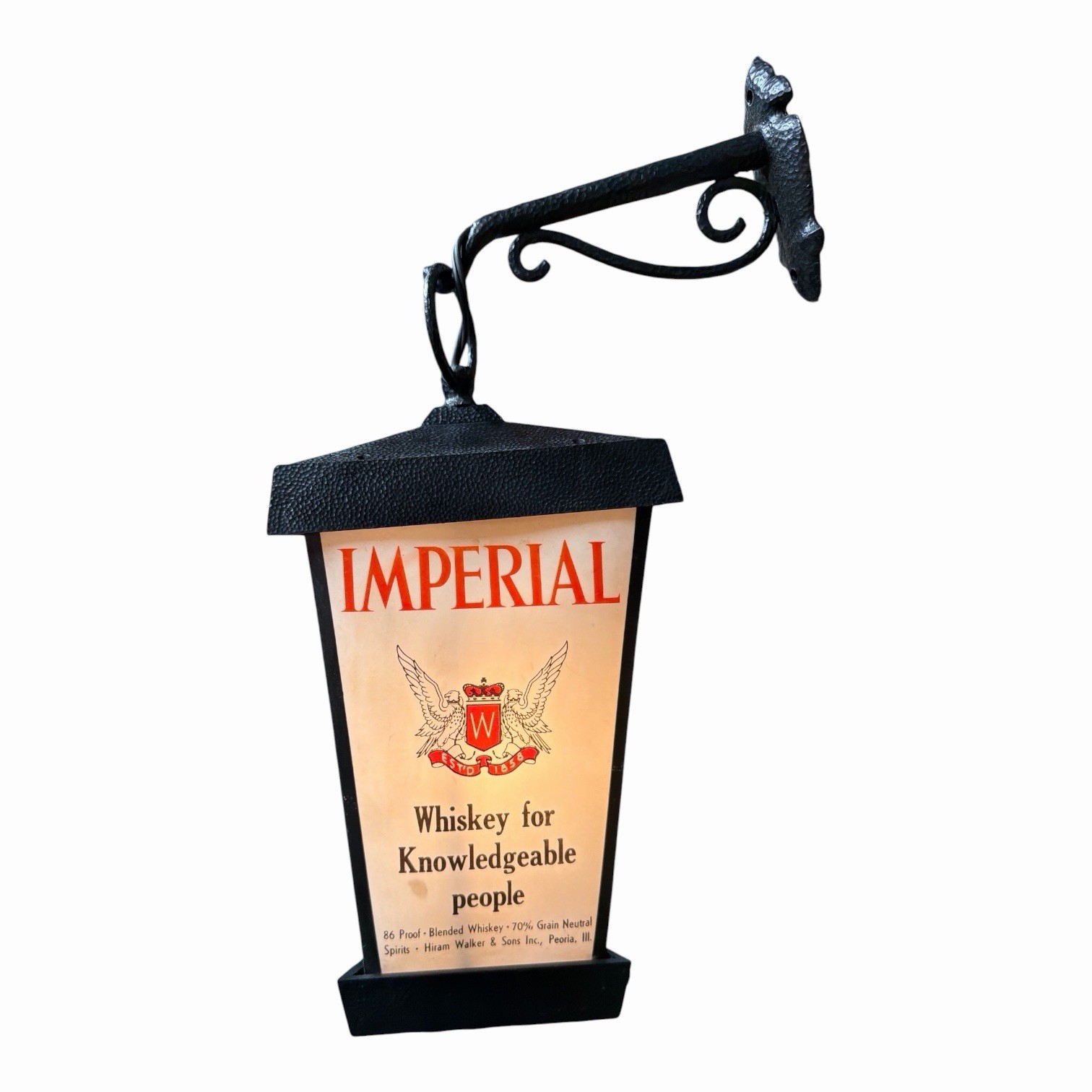 A Vintage Imperial Whiskey by Hiram Walker Illumianted Bar Light Wall Sconce