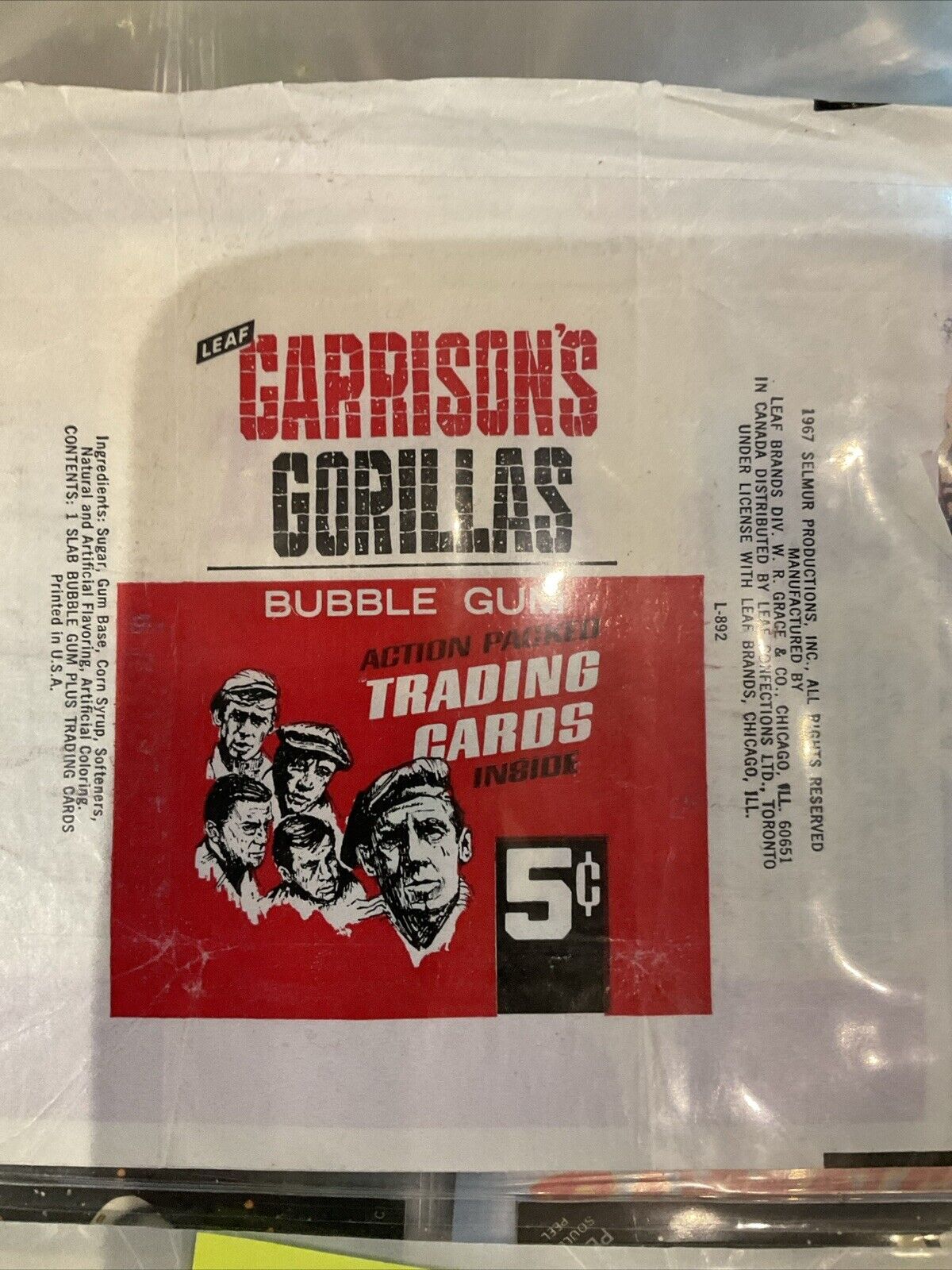 Garrison's Gorillas 1967 Leaf Vintage 5 Cent Bubble Gum Trading Card Wrapper