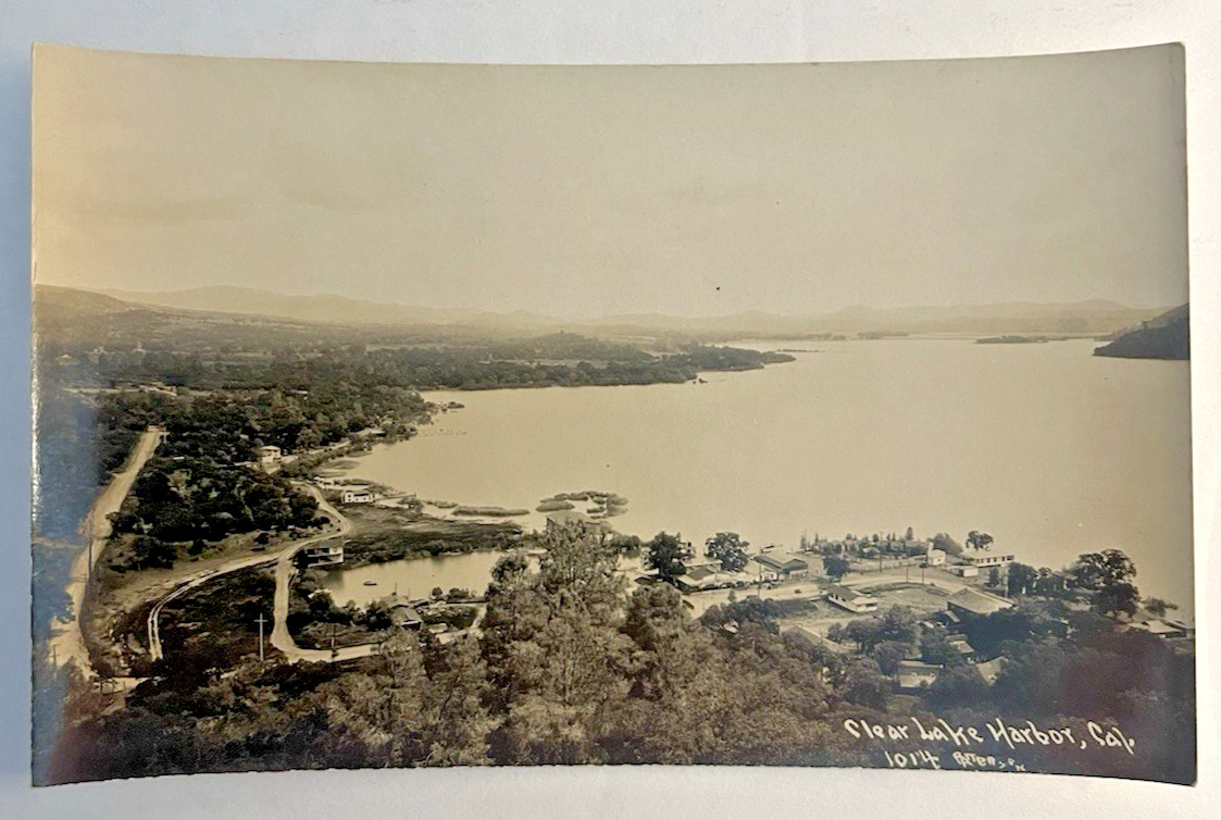 Vintage Aerial View Harbor  Clear Lake California CA Lake County RPPC Real Photo