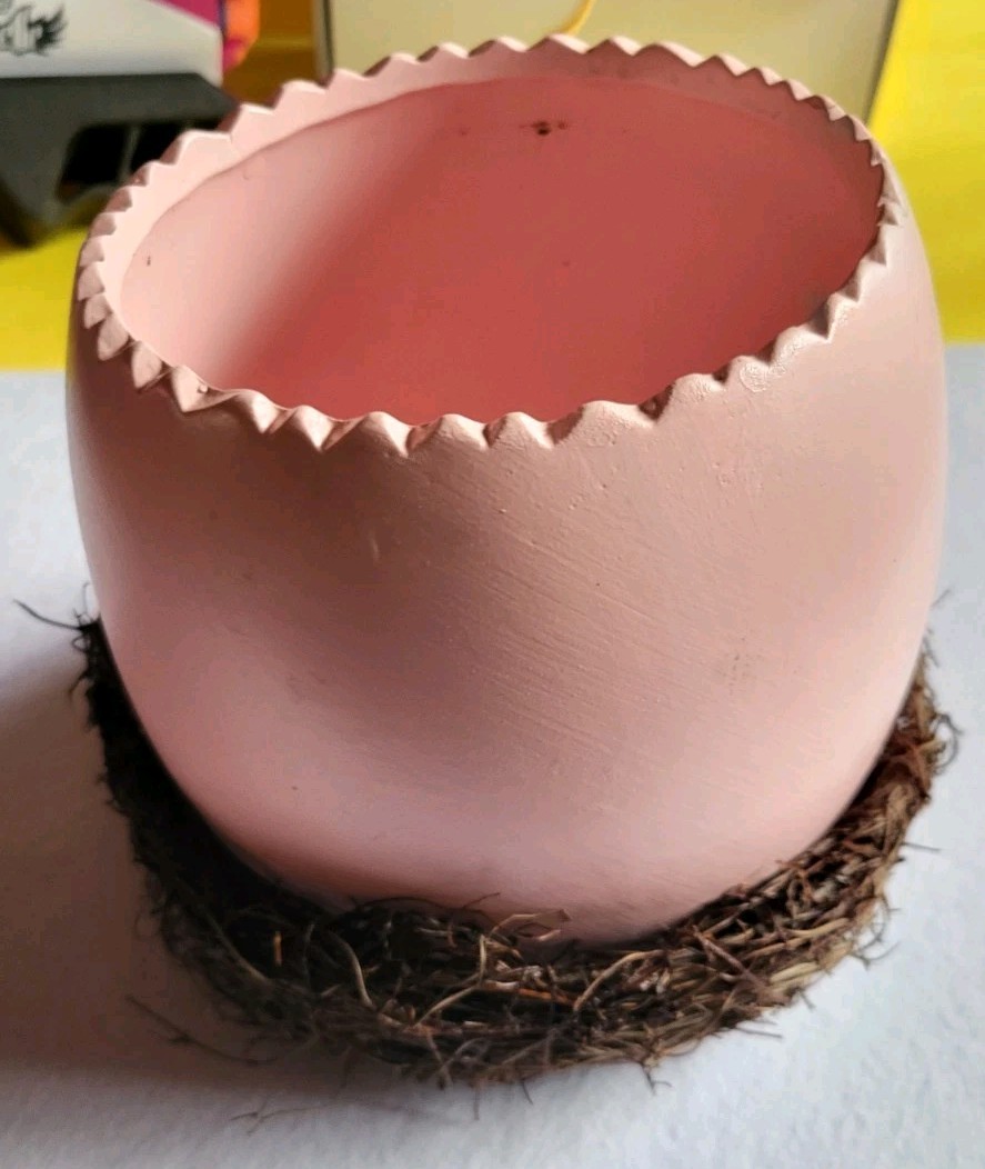Pink Cracked Egg Planter Ceramic Flower Pot with Twig Nest Easter Spring Decor