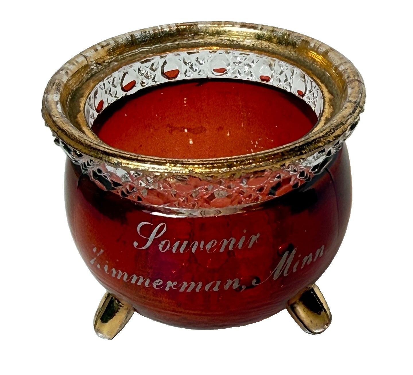 ZIMMERMAN MINNESOTA MN ANTIQUE Ruby Red Flash Souvenir Glass TRINKET