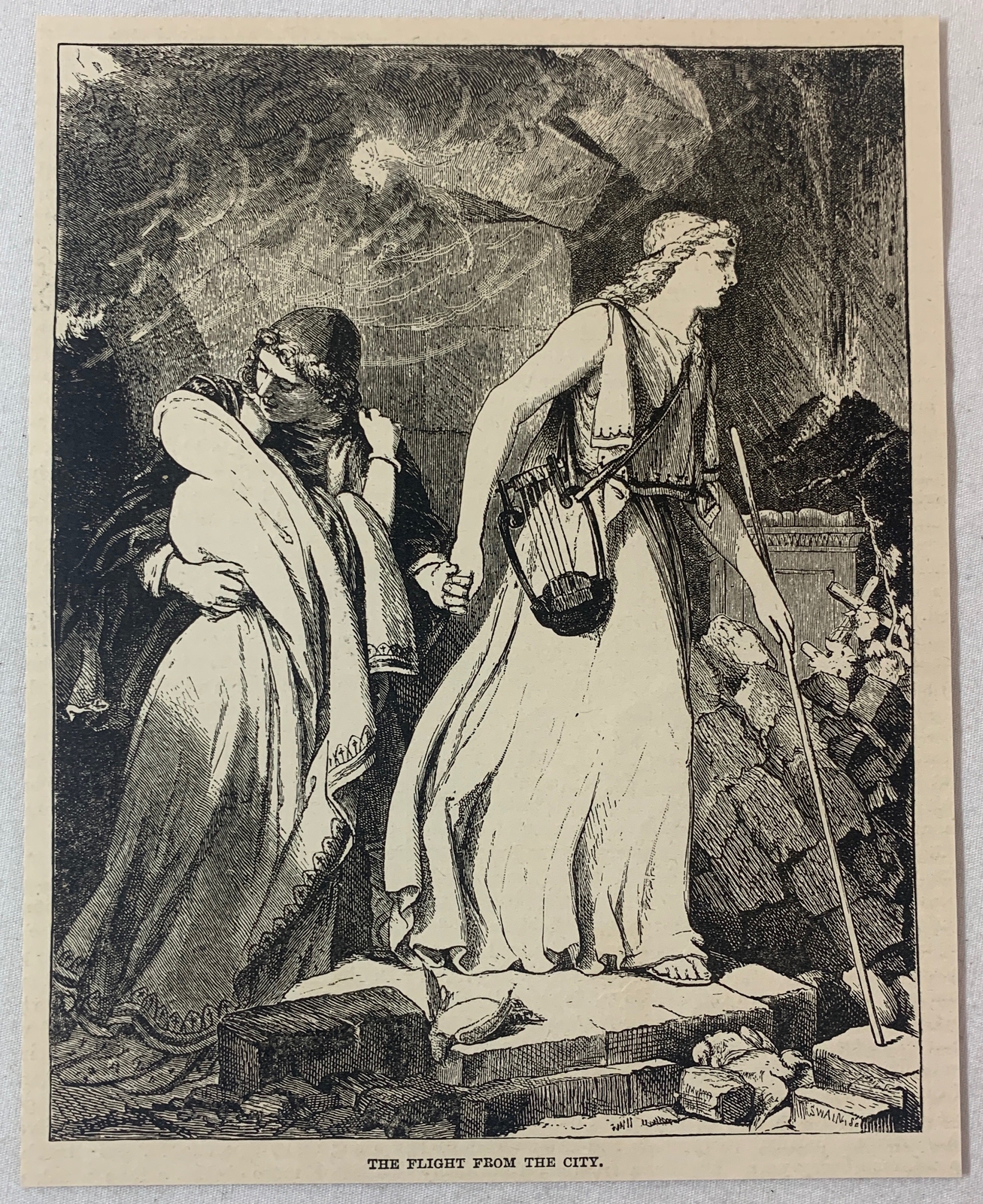 1889 magazine engraving ~ FLIGHT FROM POMPEII during the tragedy