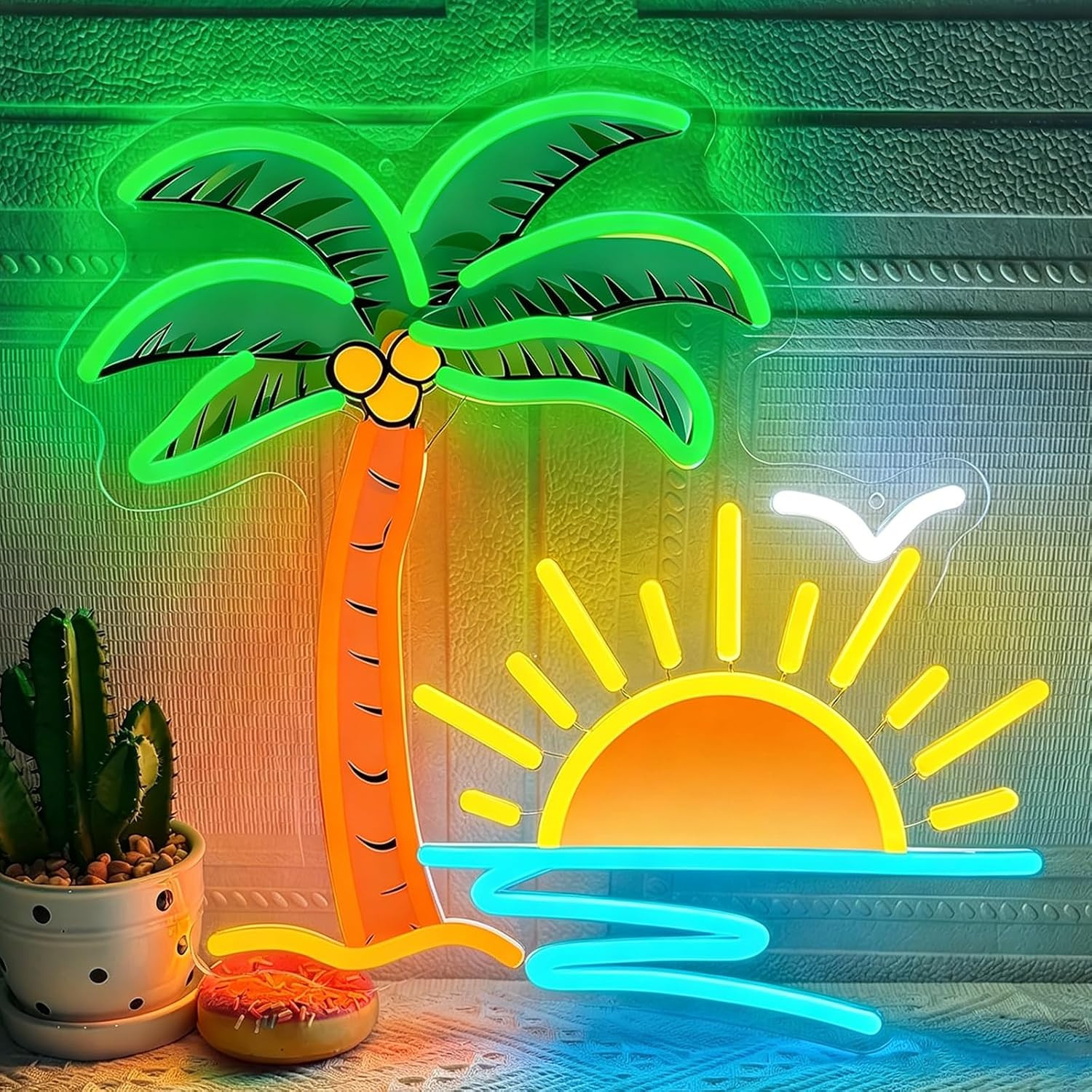 Tropical Neon Sign for Wall Decor, 13.5 X 13 Inch Palm Tree Sunset Neon Light Tropical Neon Sign for Wall Decor, 13.5 X 13 Inch Palm Tree Sunset Neon Light