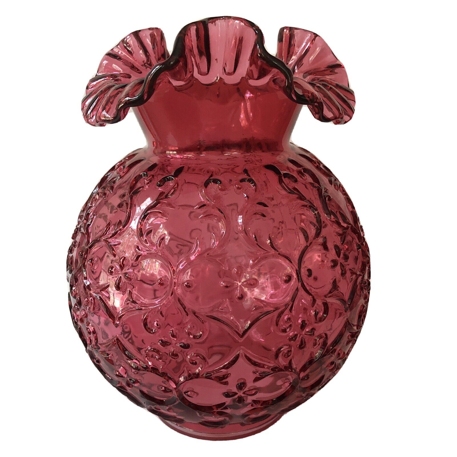 Fenton Cranberry Glass Lamp Shade Globe Spanish Lace Ball Vtg Gone With the Wind