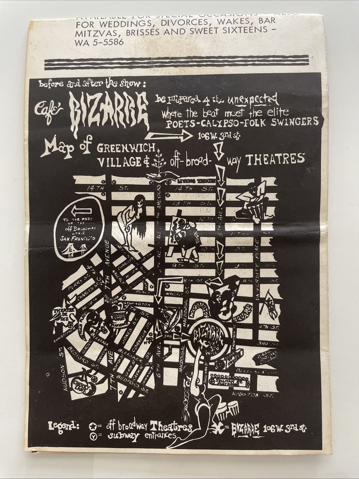 CAFE BIZARRE Greenwich Village N.Y. Early Rare Menu