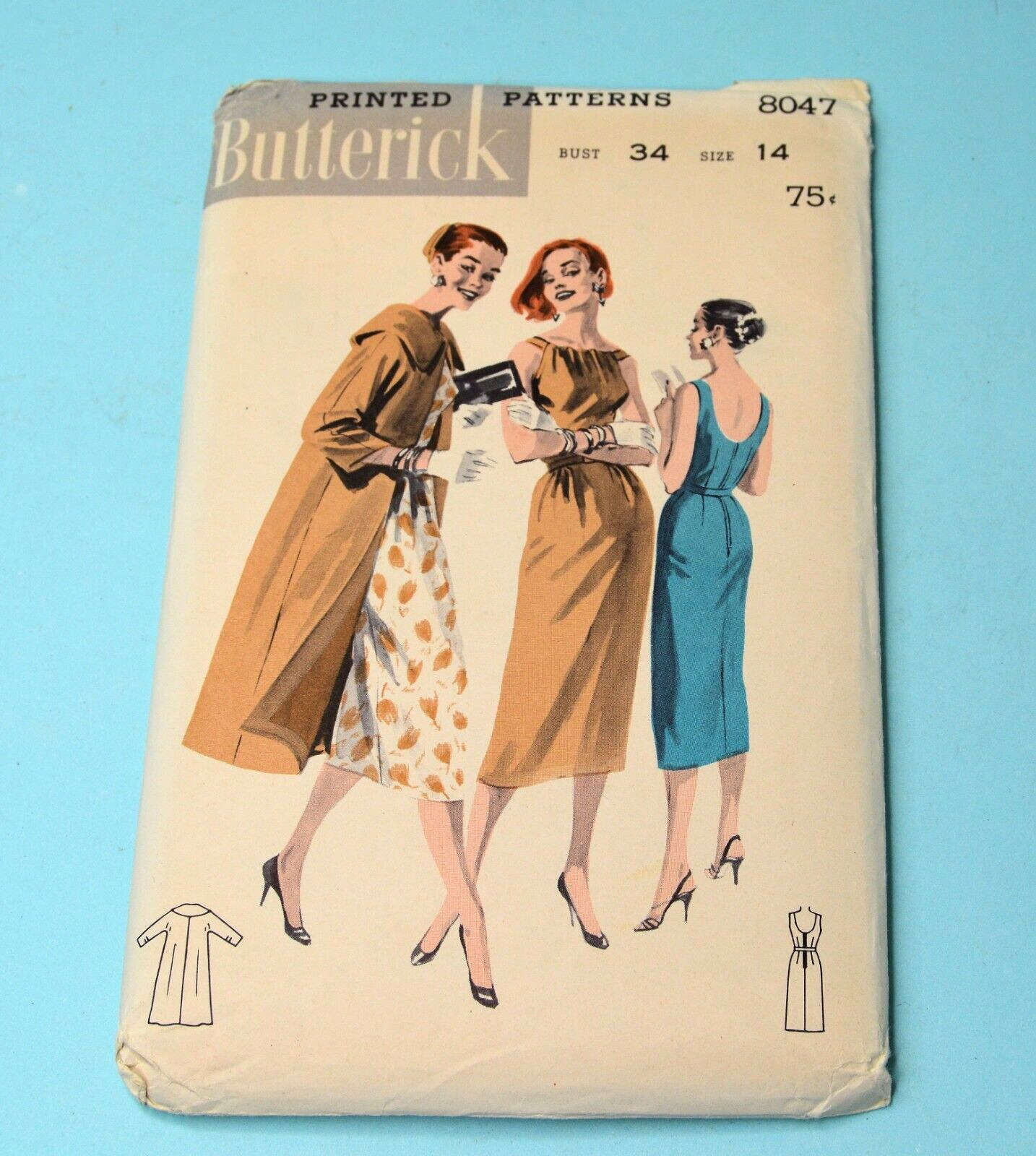 Vintage 50\'s Butterick 8047 sewing pattern slim coat & dress sz 14
