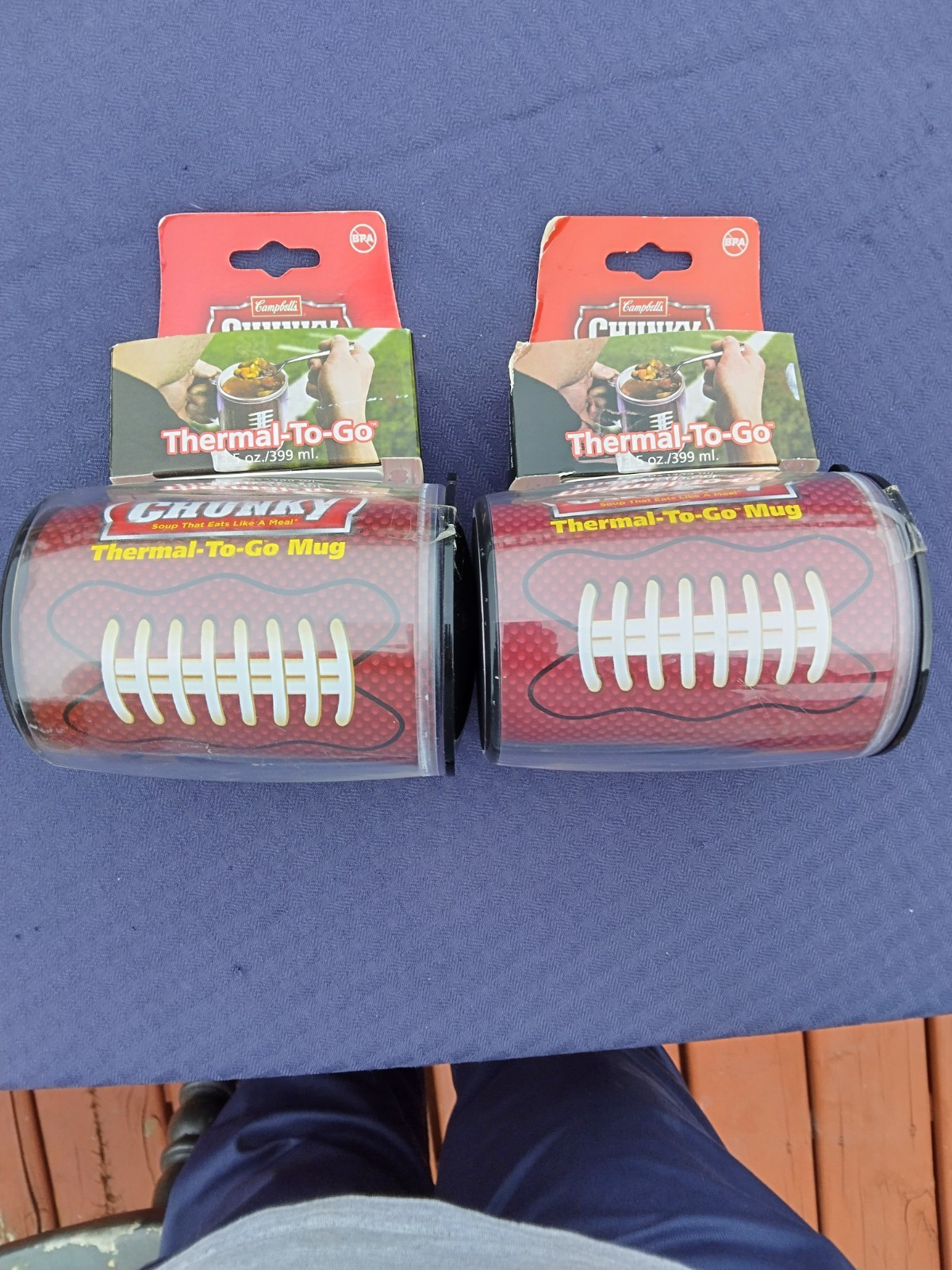 2 Vintage Campbell\'s Chunky Soup Thermal-To-Go-Mugs ,Football 🏈 Mugs
