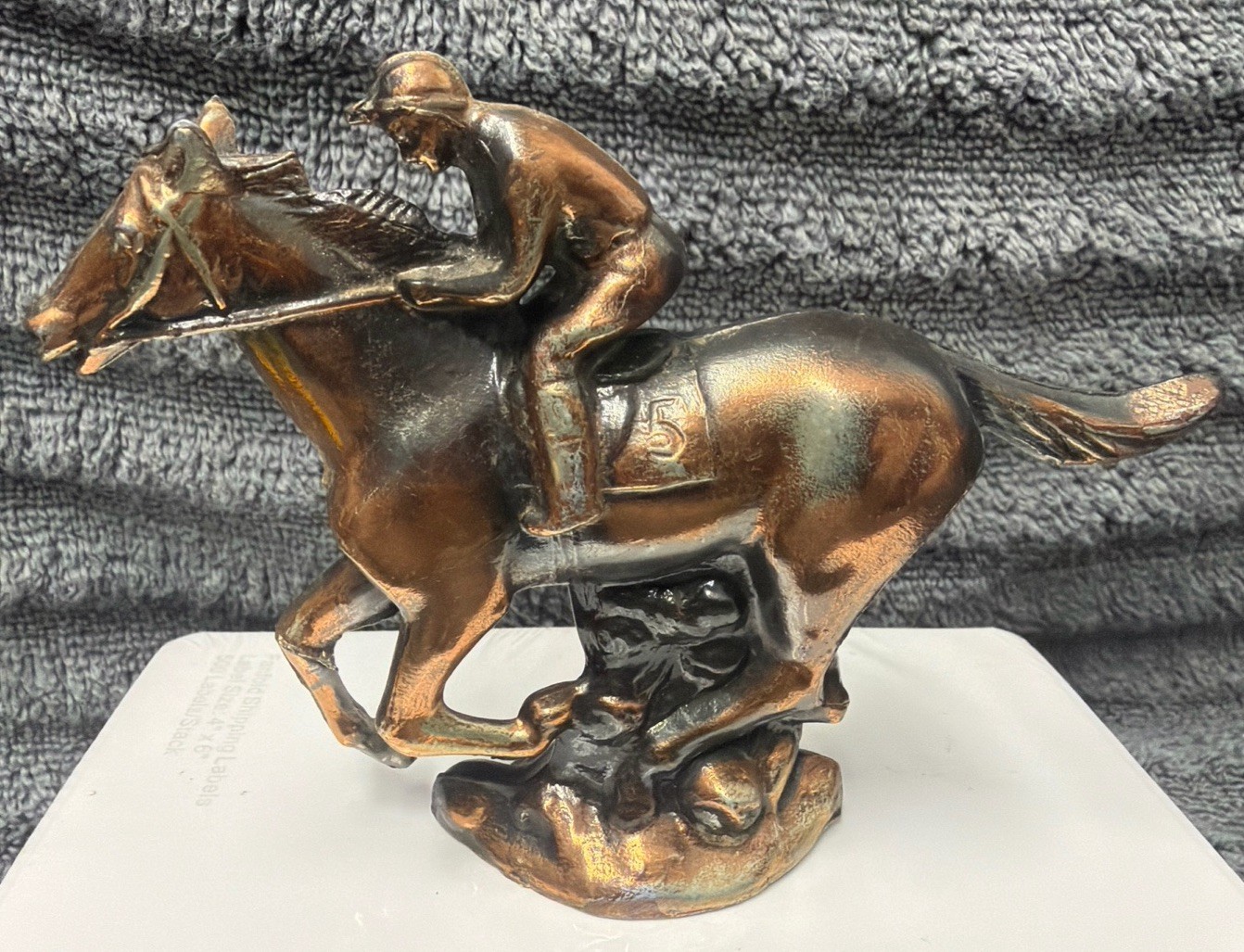 #5 RACE HORSE jockey vtg paperweight figurine statue copper toy game piece art