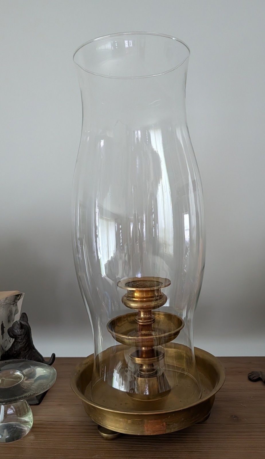LARGE CHAPMAN BRASS CANDLEHOLDER W/ GLASS HURRICANE~1973