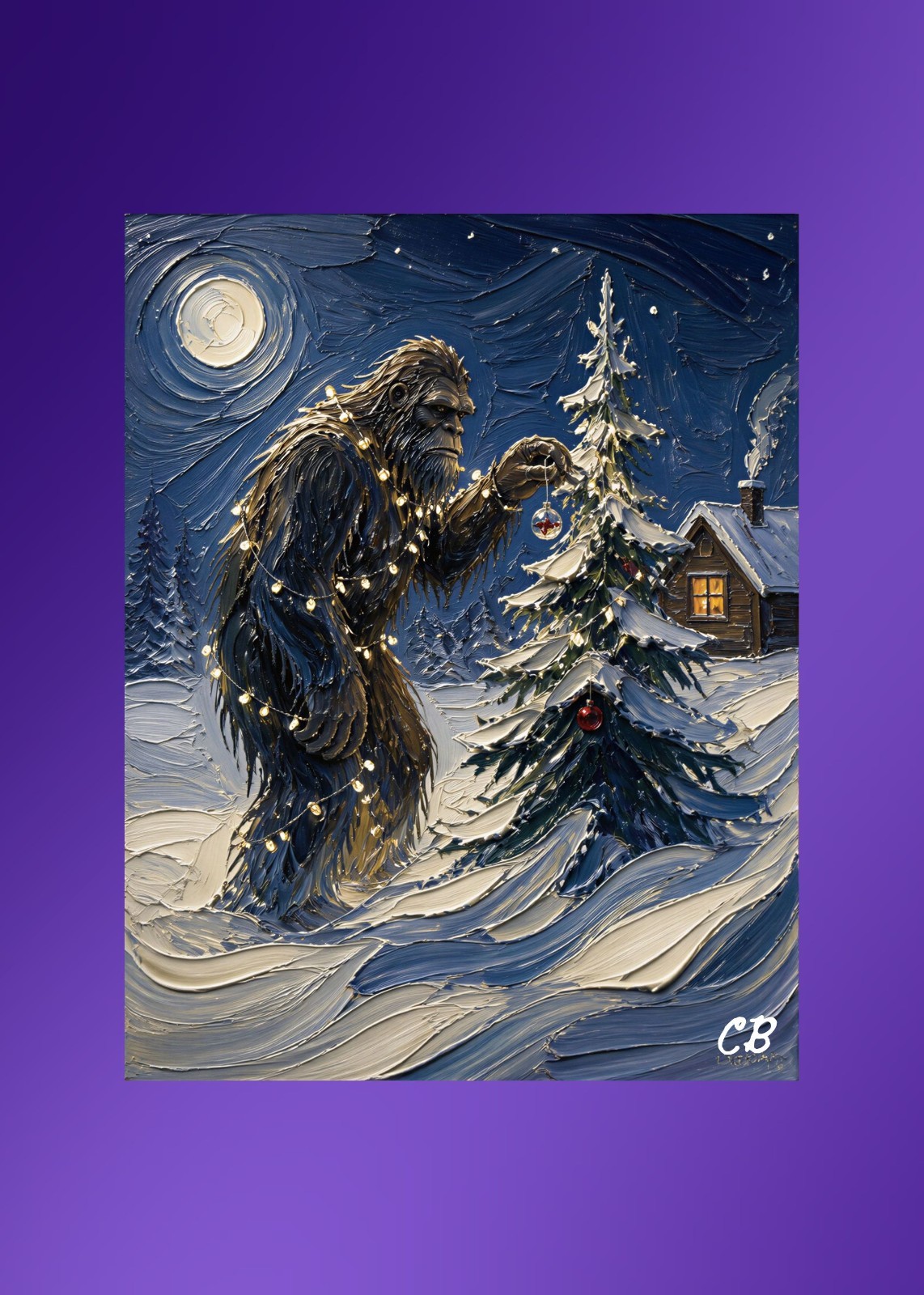 Bigfoot’s Christmas Tree | ACEO Art Card | Cryptid Christmas | Impasto Print
