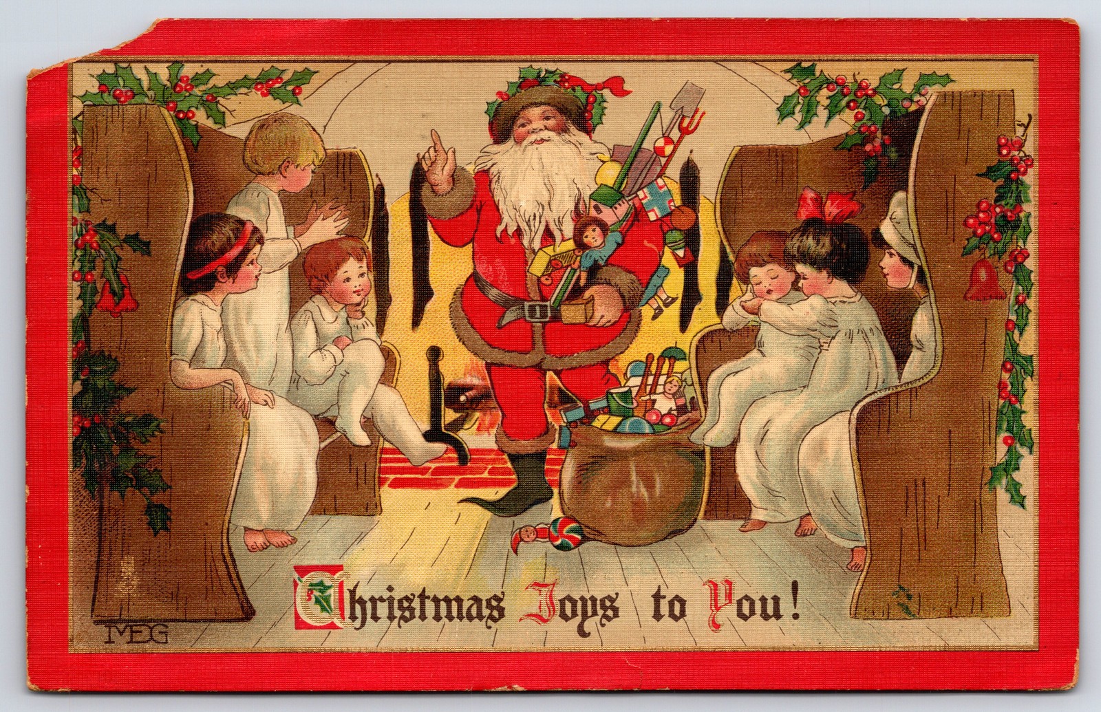 1914 Christmas Joys Santa Children Tuck's Antique Postcard 1914 Christmas Joys Santa Children Tuck's Antique Postcard
