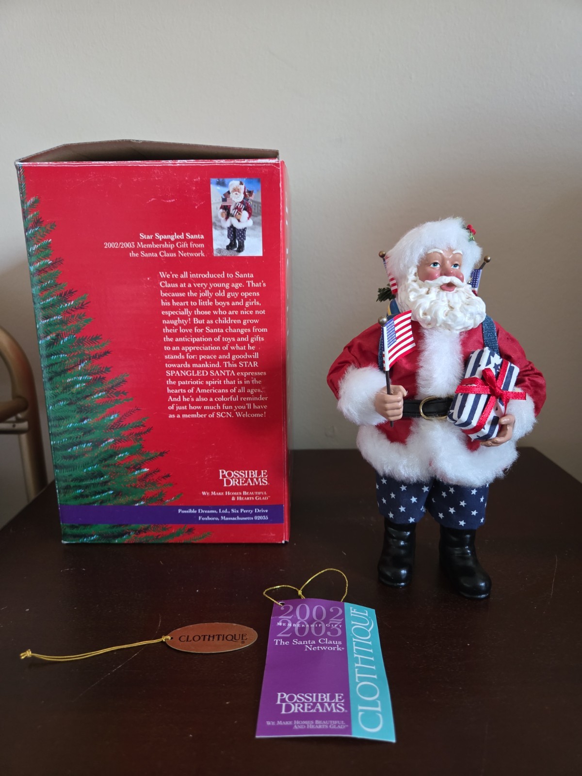 Vtg 2001 Clothtique Star Spangled Santa Possible Dreams 2002-03 Membership Gift 