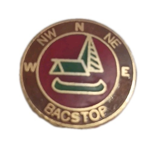 Vtg Boy Scouts Bacstop Tent Canoe Enamel Hat Lapel Pin Pinback