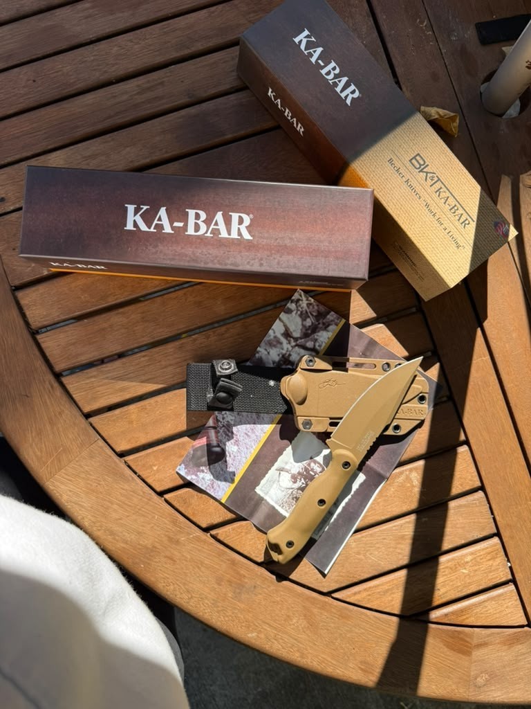 Ka-Bar BK-18 USA Becker Harpoon Tan Handle Fixed Blade Hunting Camp Knife NEW Ka-Bar BK-18 USA Becker Harpoon Tan Handle Fixed Blade Hunting Camp Knife NEW