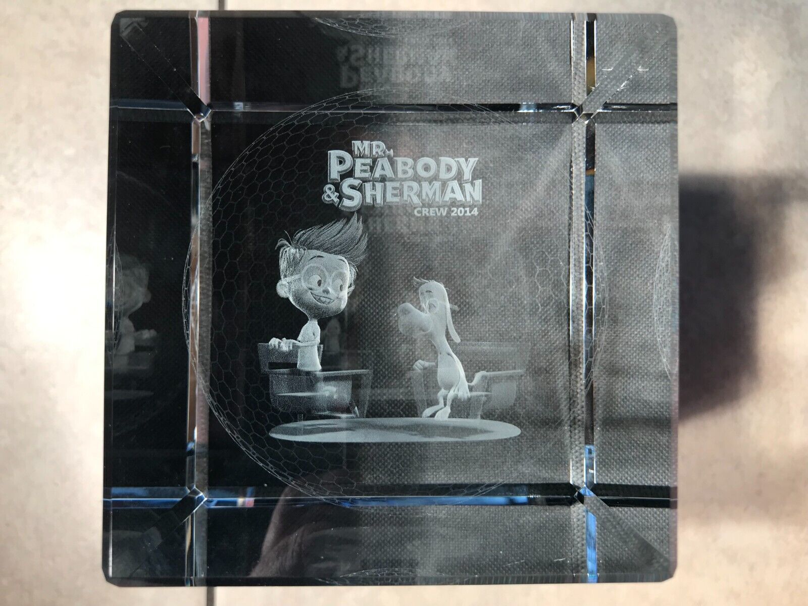 DreamWorks Animation Mr. Peabody & Sherman 3D Crystal Cube Paperweight VERY RARE