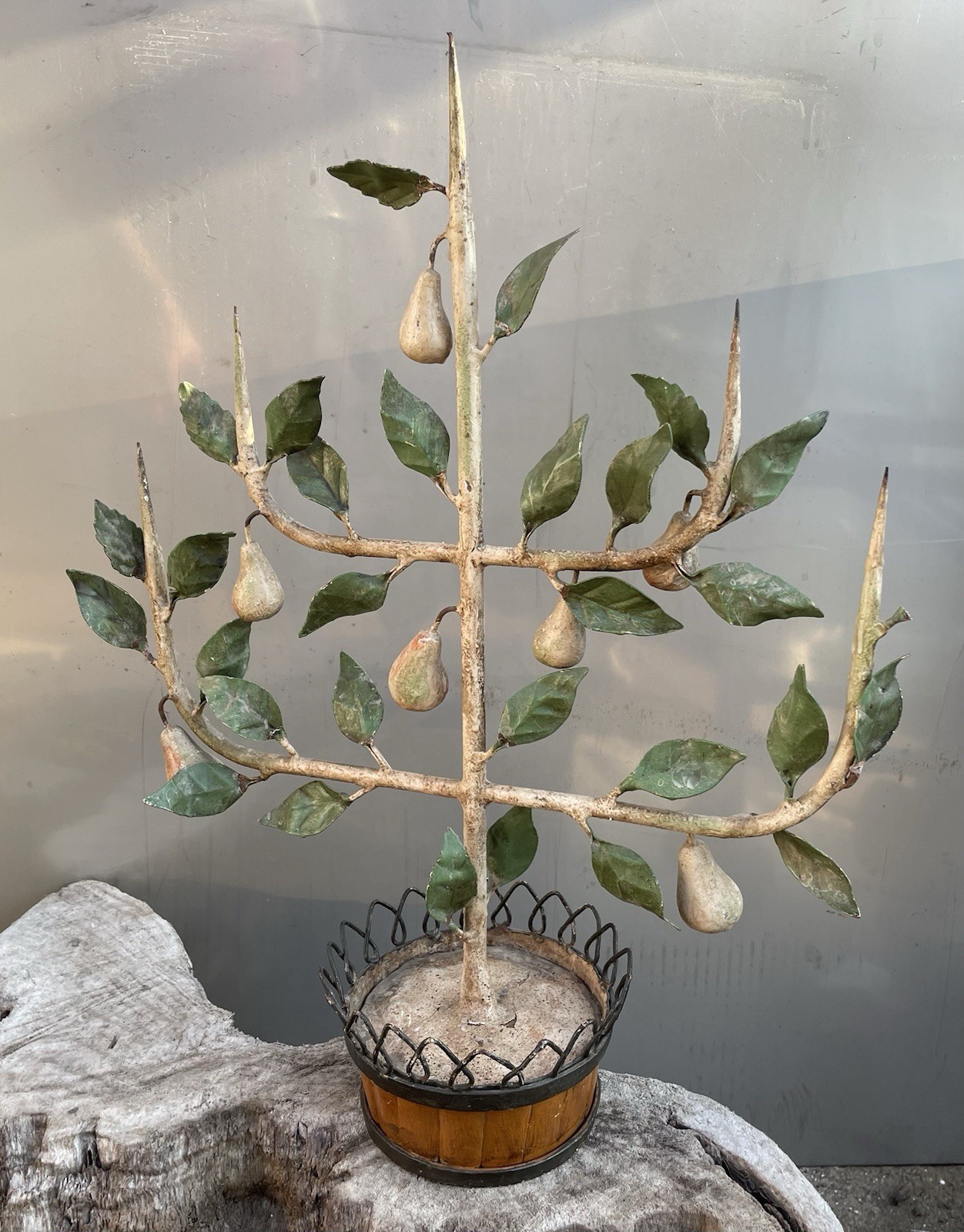 Vintage Italian Tole Espalier / Espaliered Pear Tree Sculpture Cast Iron