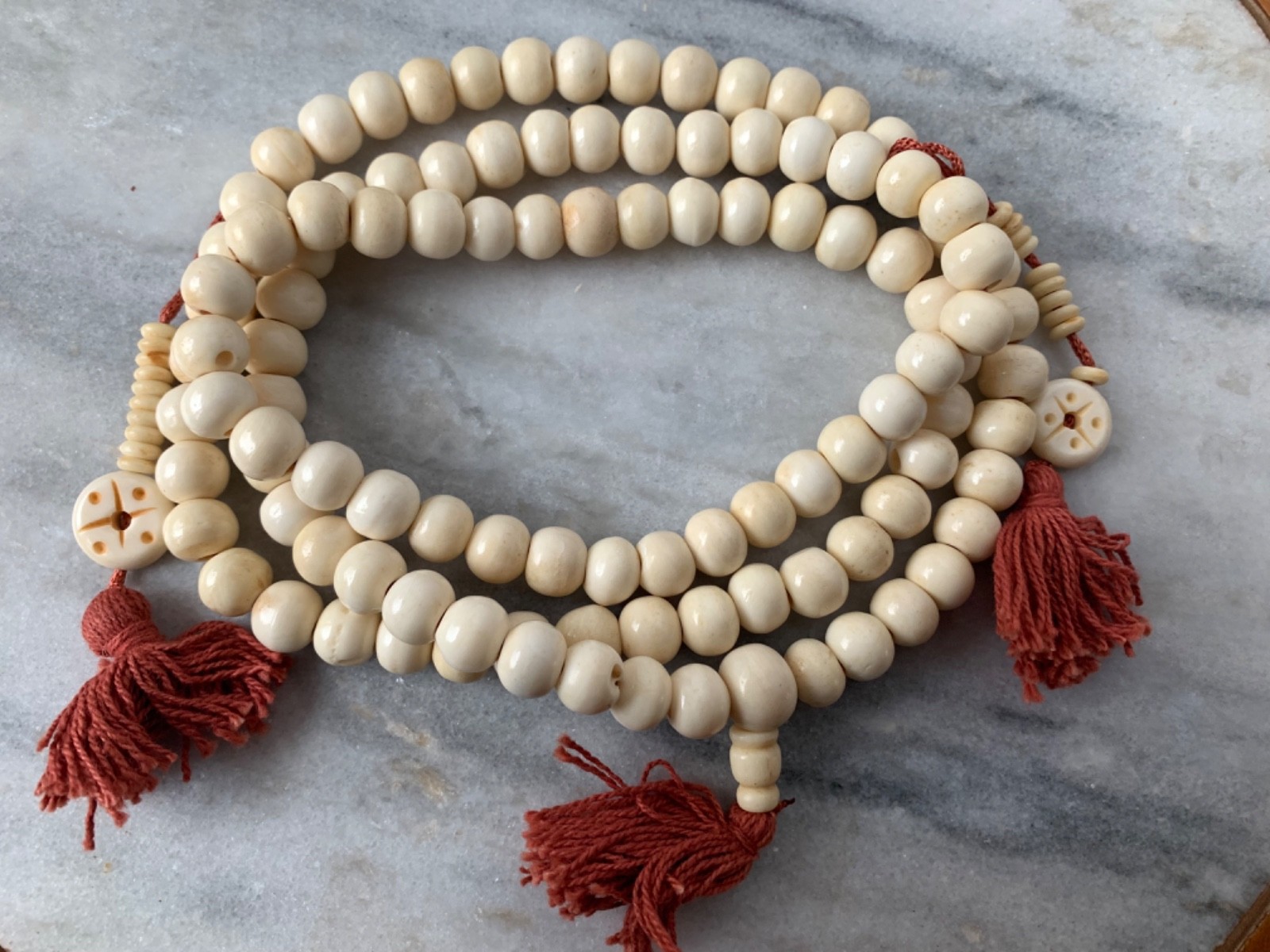 108 Yak Bone Prayer beads, w/Counters, crafted in Nepal, 8x 10mm, 35\