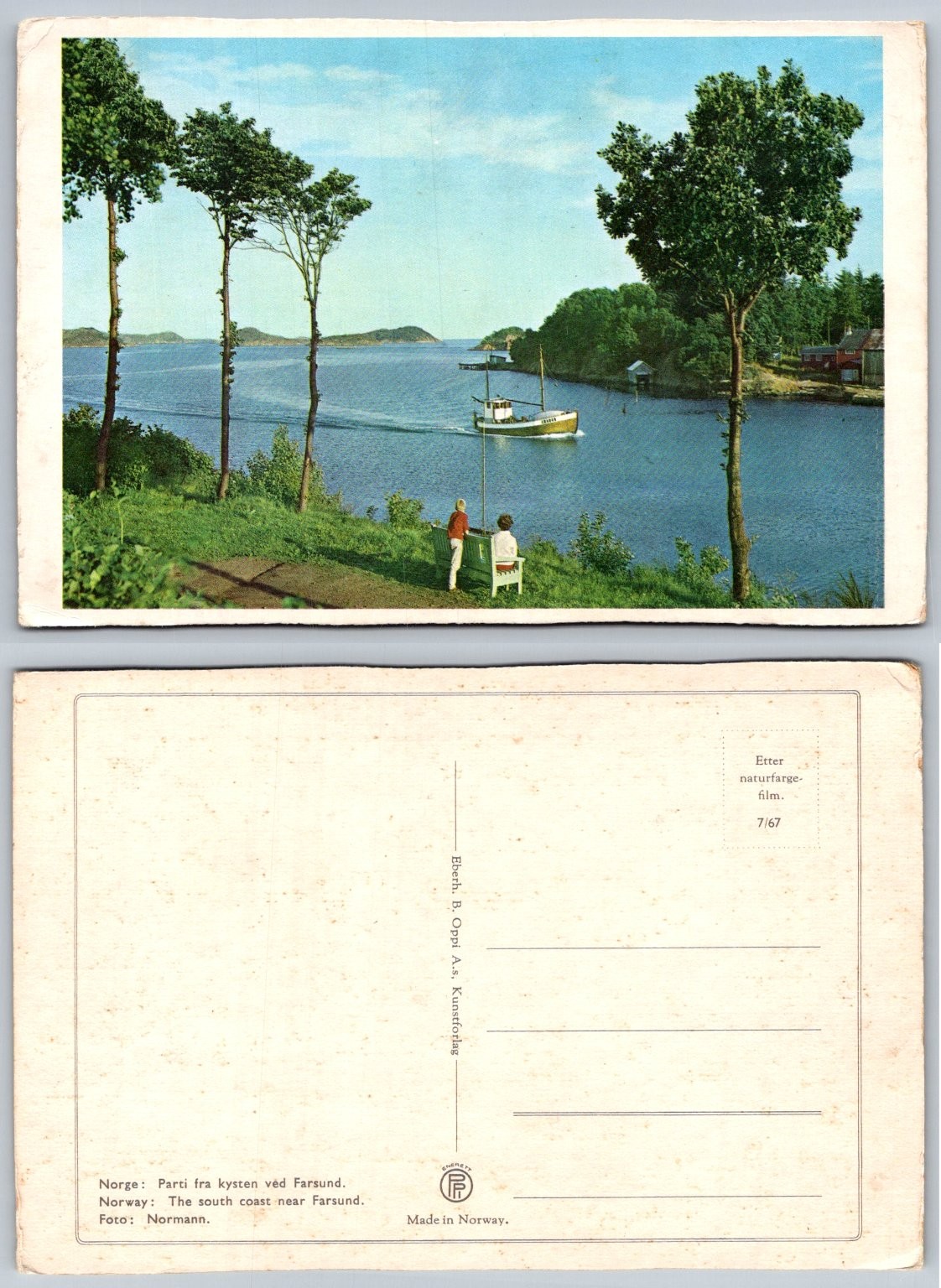Vintage 1967 Farsund Norway South Coast Scenic Postcard Boat Water View