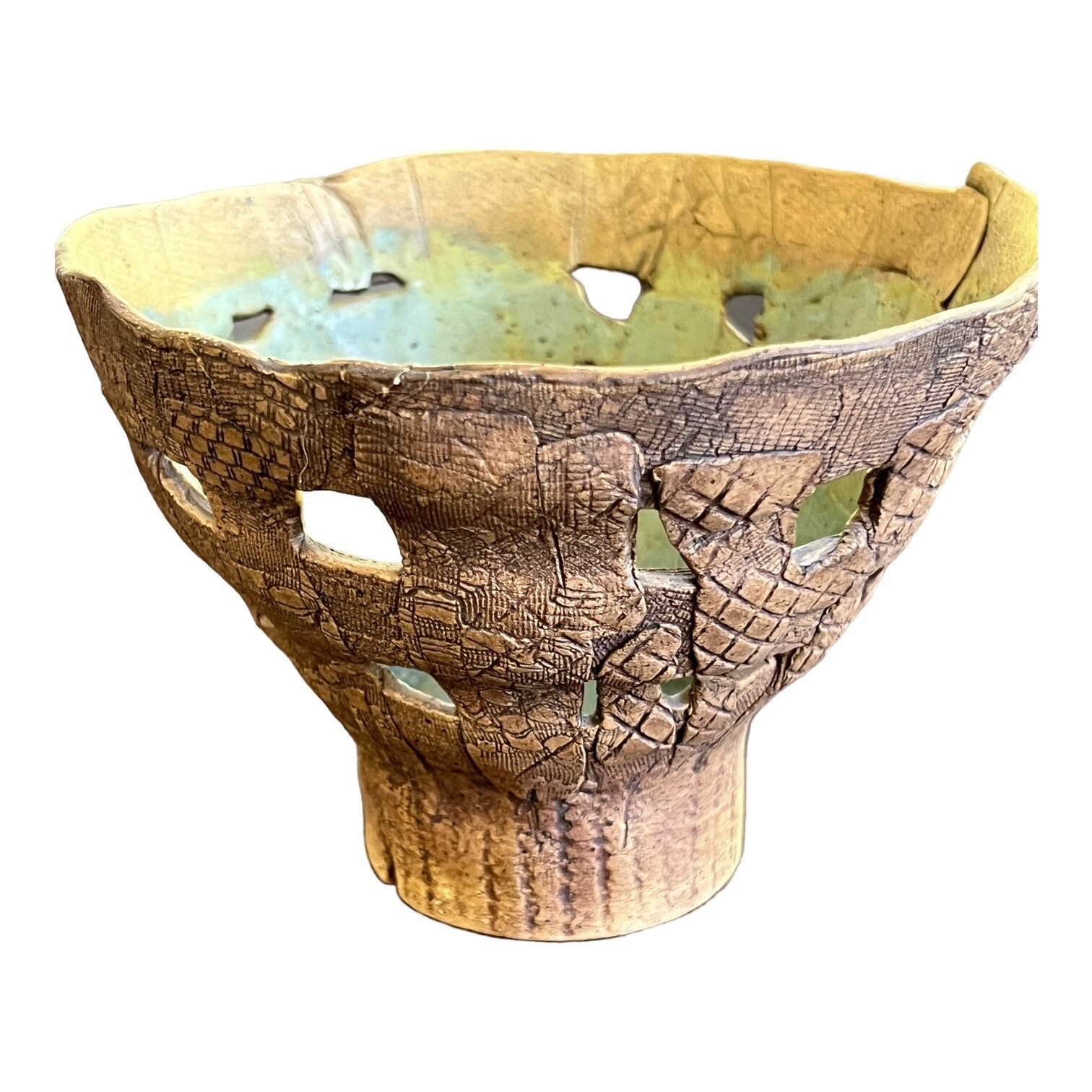 VINTAGE ORTIZ POTTERY SIGNED L.ORTIZ Pedestal Cutout Rustic Clay VINTAGE ORTIZ POTTERY SIGNED L.ORTIZ Pedestal Cutout Rustic Clay