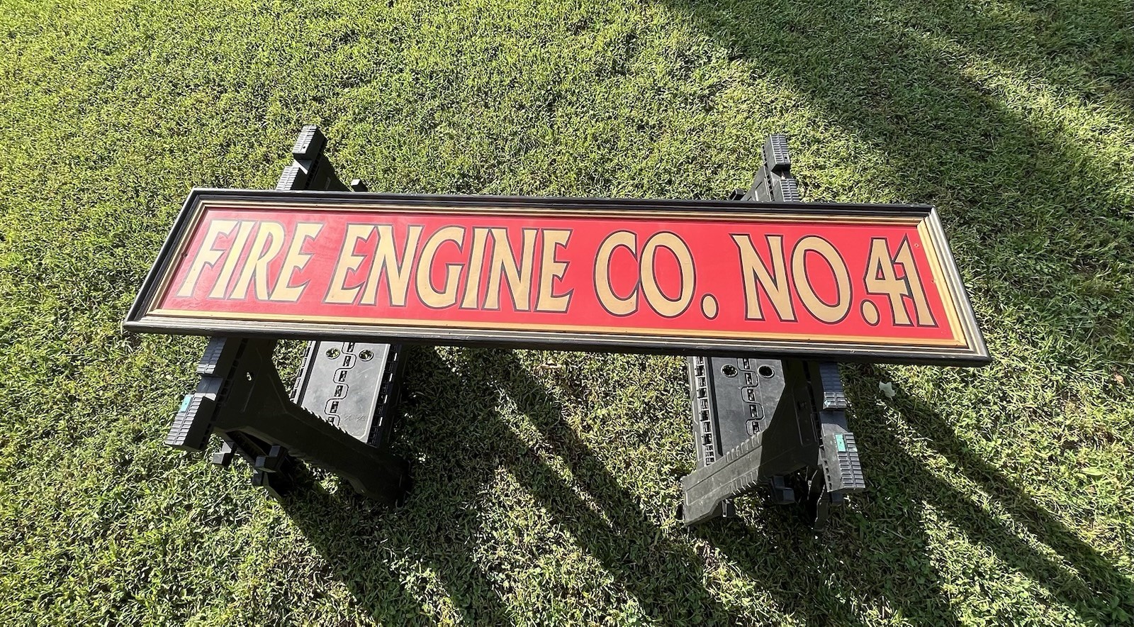 Vintage 60in Fire Engine Co No 41 Wood Firehouse Sign Framed Firefighter Decor