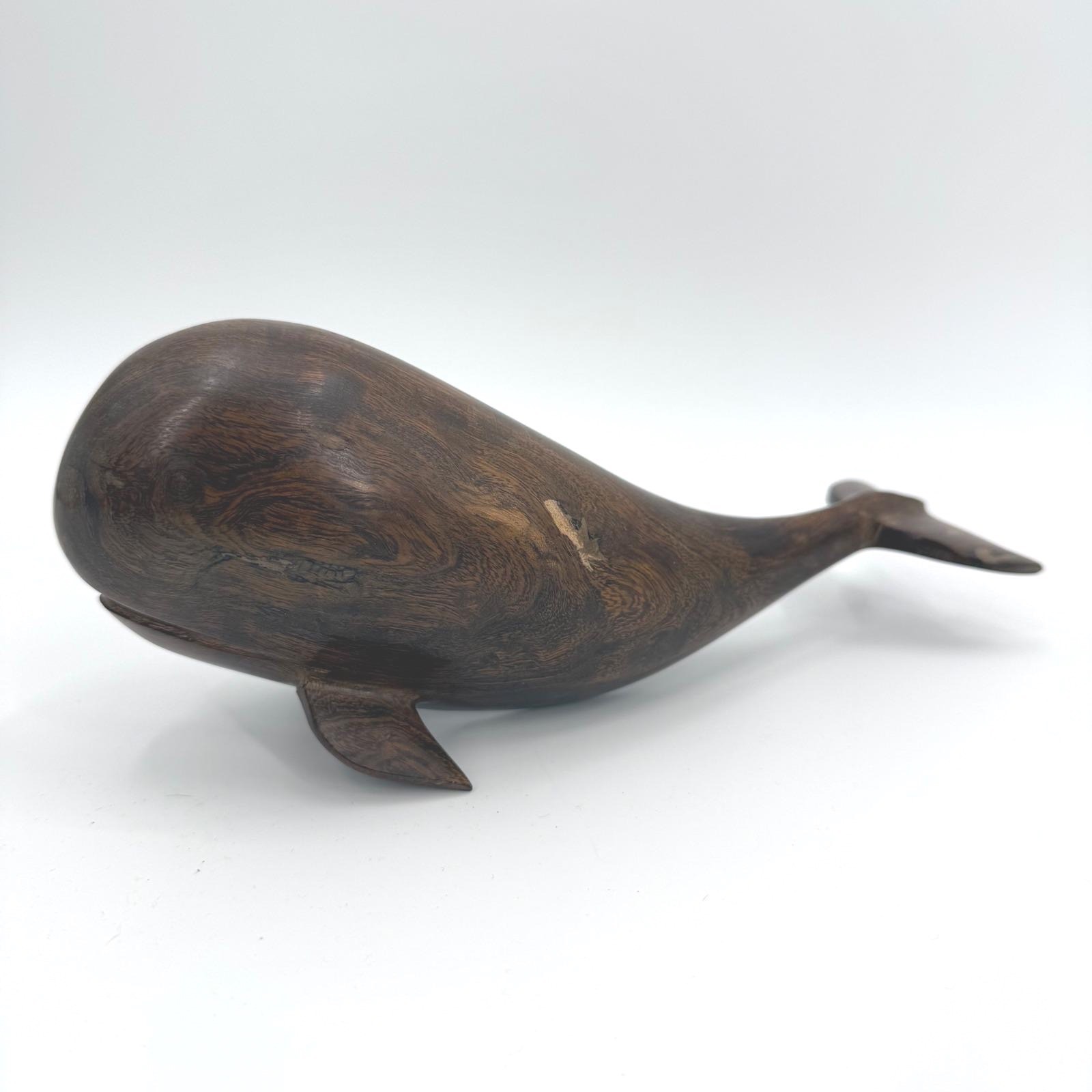 Vintage Mid Century Solid Iron Wood Carved Nautical Costal Decor Sperm Whale