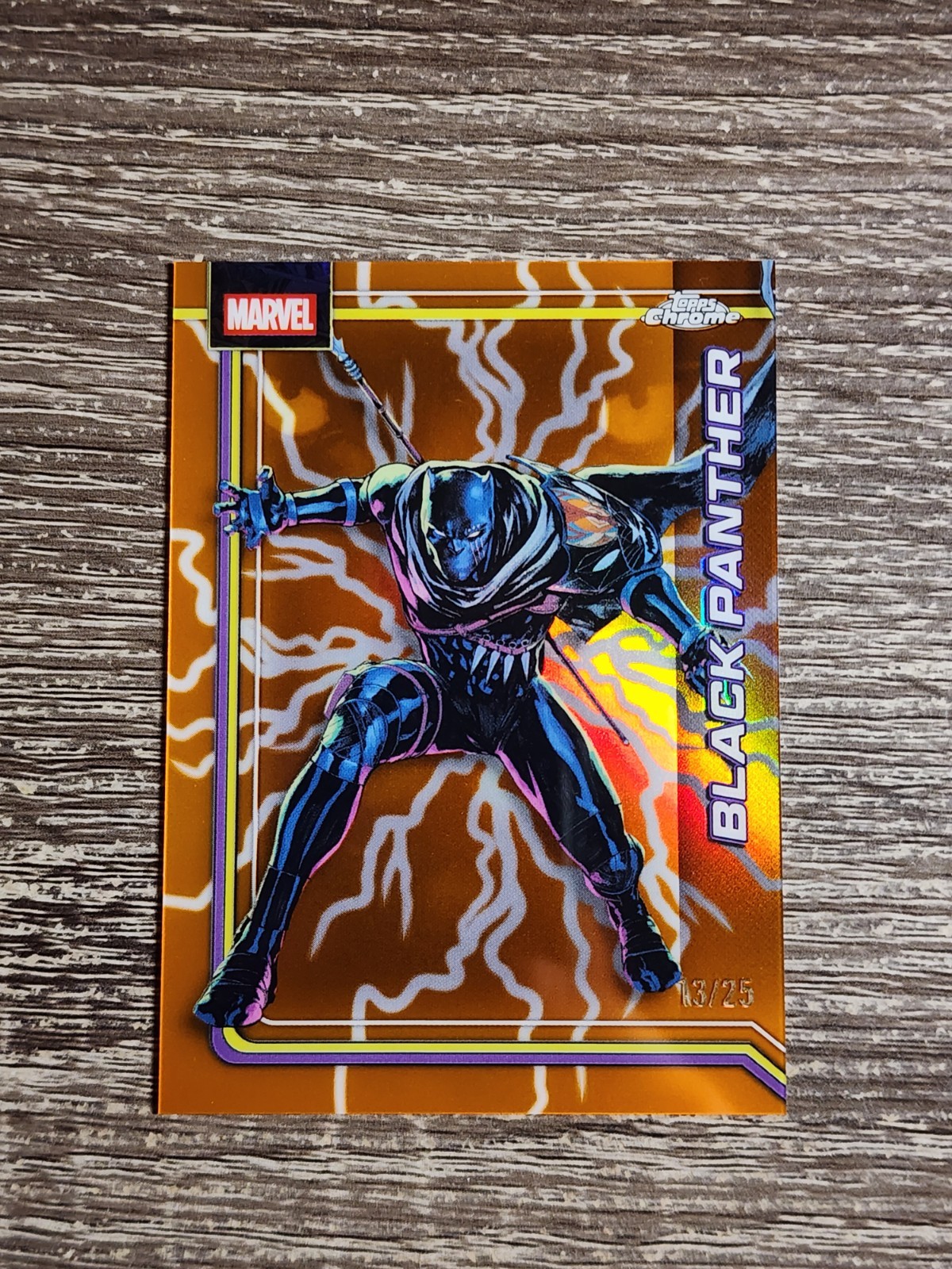 2026 Topps Chrome Marvel Comics Black Panther Orange Lightning Refractor /25 SSP 2026 Topps Chrome Marvel Comics Black Panther Orange Lightning Refractor /25 SSP