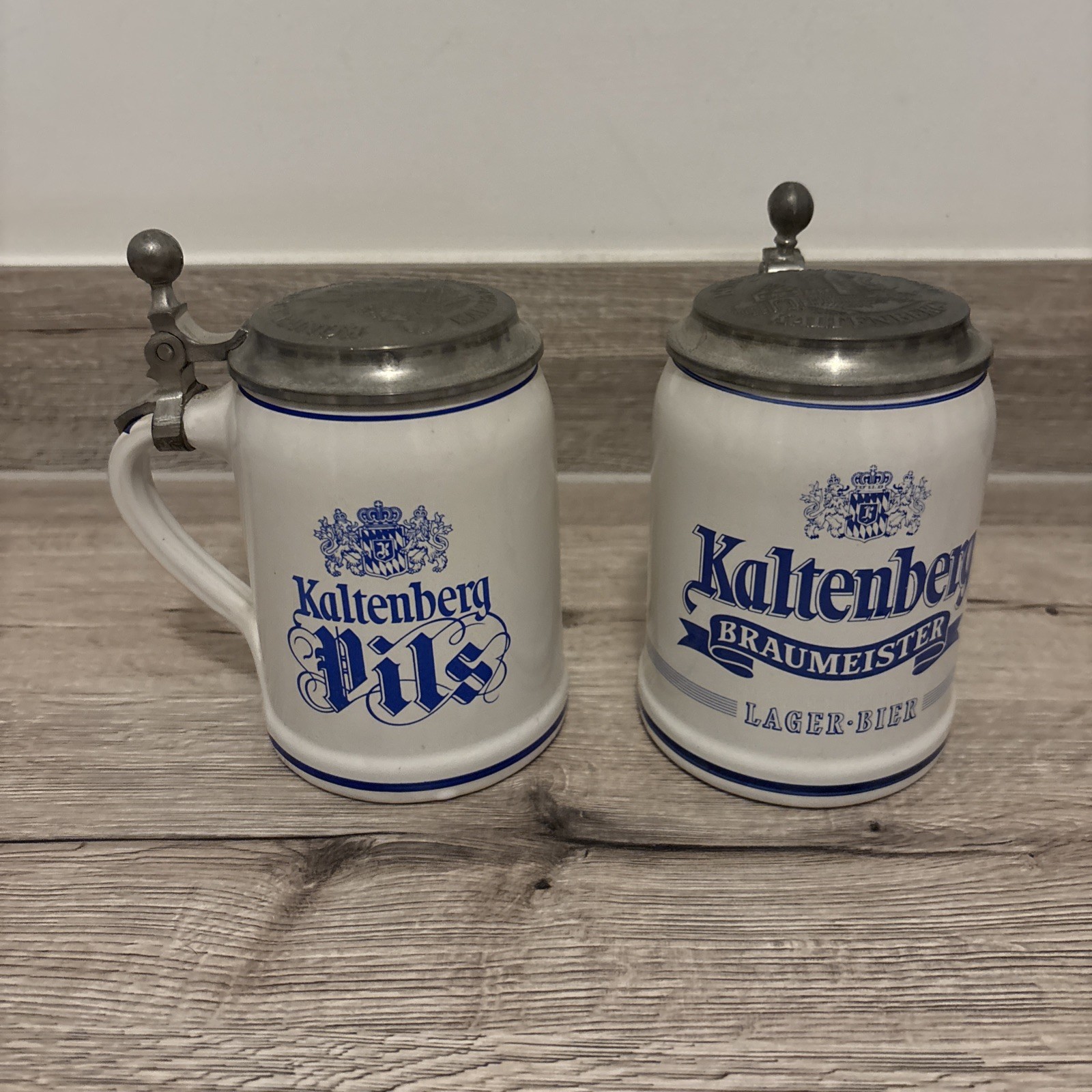 x2 VINTAGE Kaltenberg Lidded Ceramic Pewter Tankard Konigl Bayern Beer Ale Stein