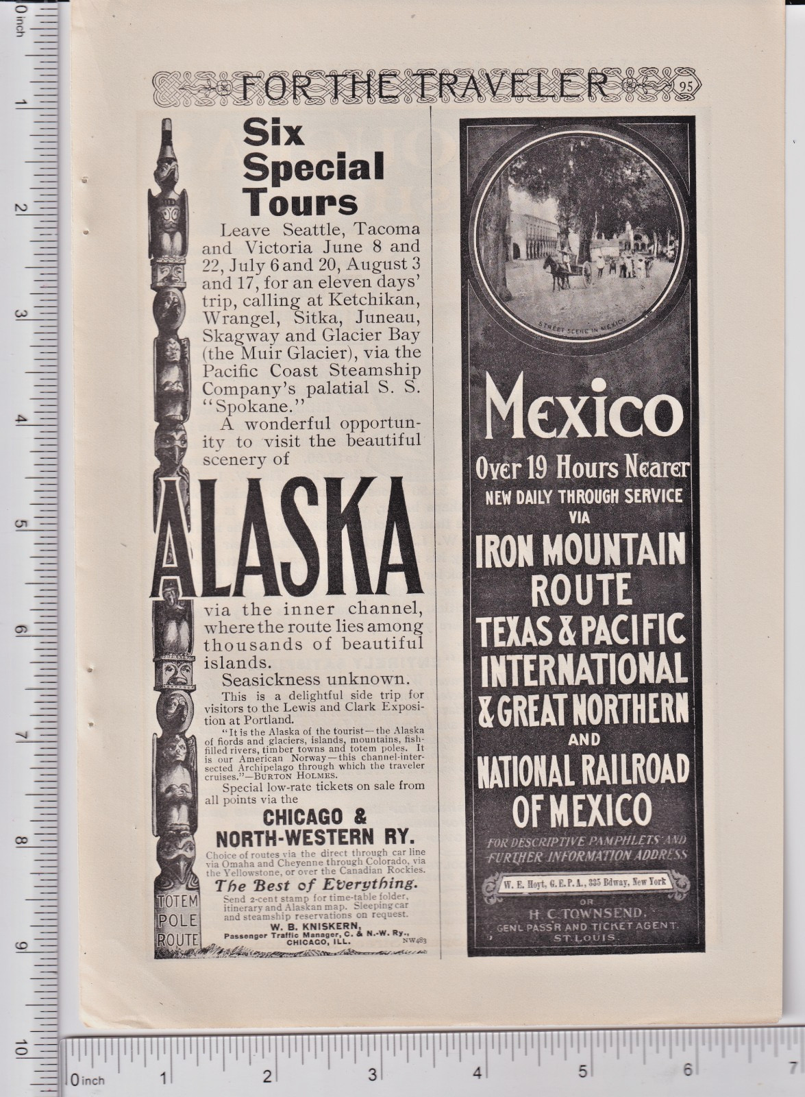 Antique 1905 Chicago & North-Western RR Totem Pole Route magazine print ad #426
