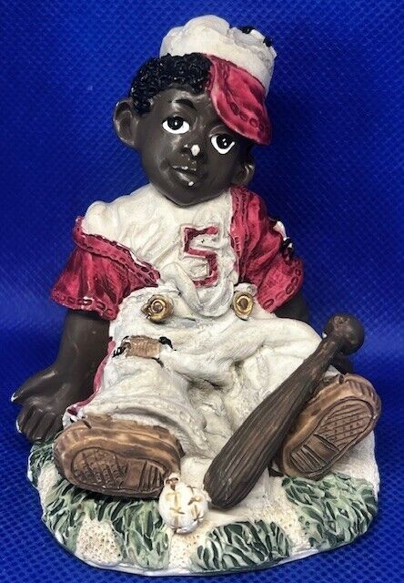 Vintage African American Black Boy Baseball Player Sitting in Field Figurine