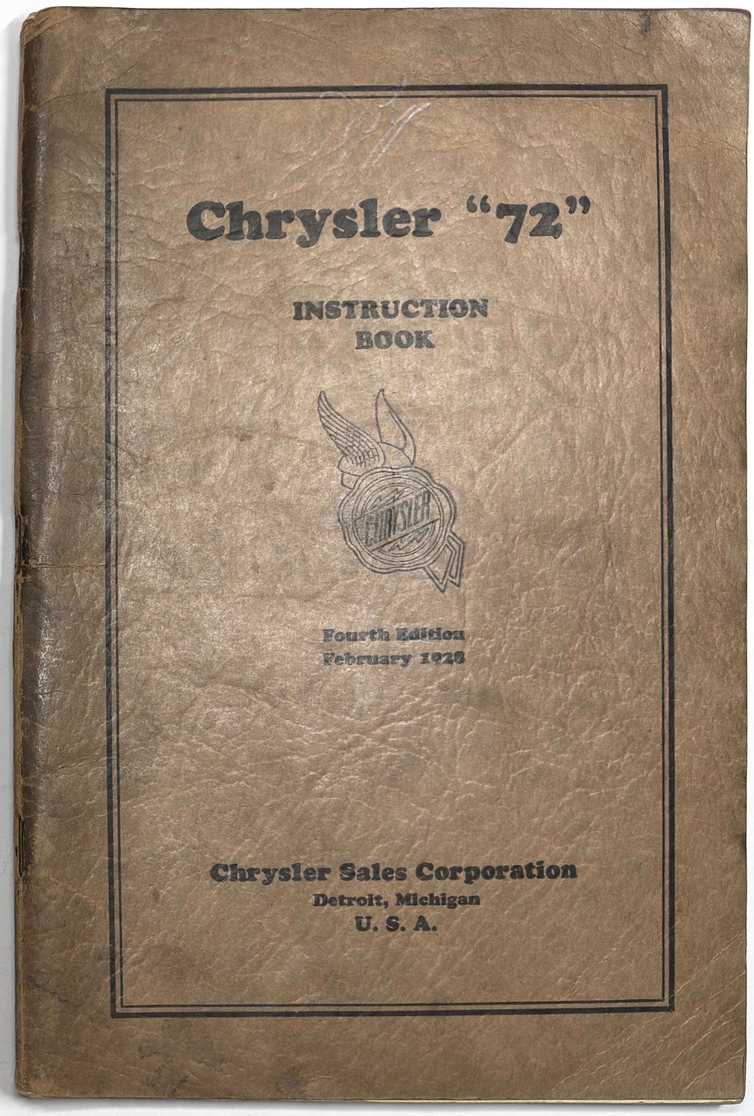 1928 CHRYSLER 72 INSTRUCTION BOOK OWNERS MANUAL 4TH ED FOLDOUT LUBRICATION CHART