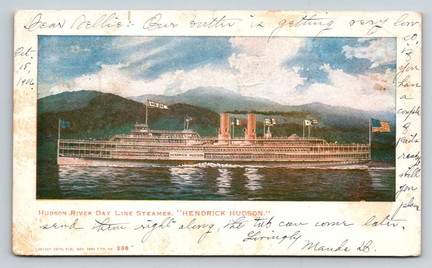 1906 Hudson River Day Line Steamer HENDRICK HUDSON Postcard Albany NY