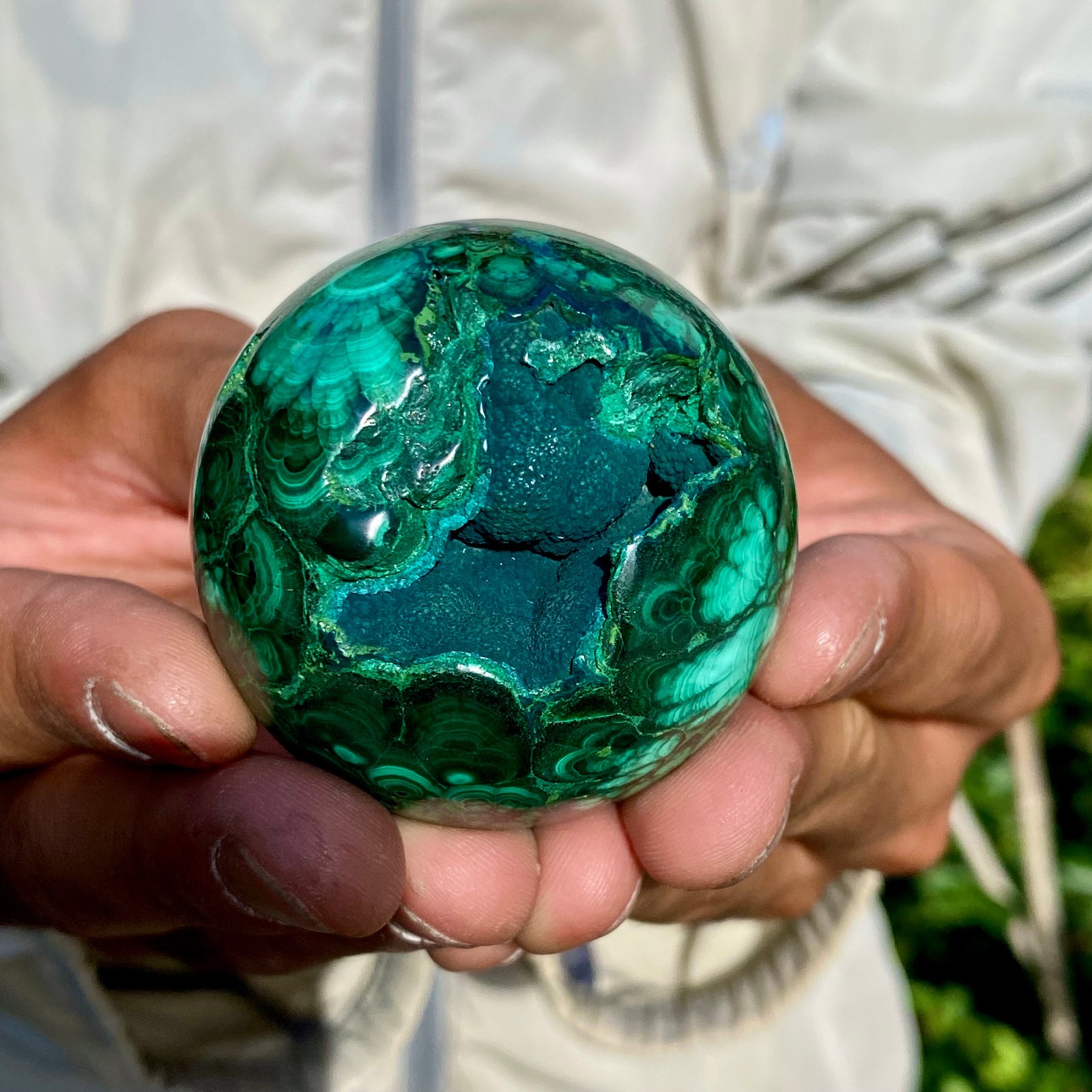 250G Rare Natural Malachite quartz hand Carved sphere Crystal Healing Gem ball