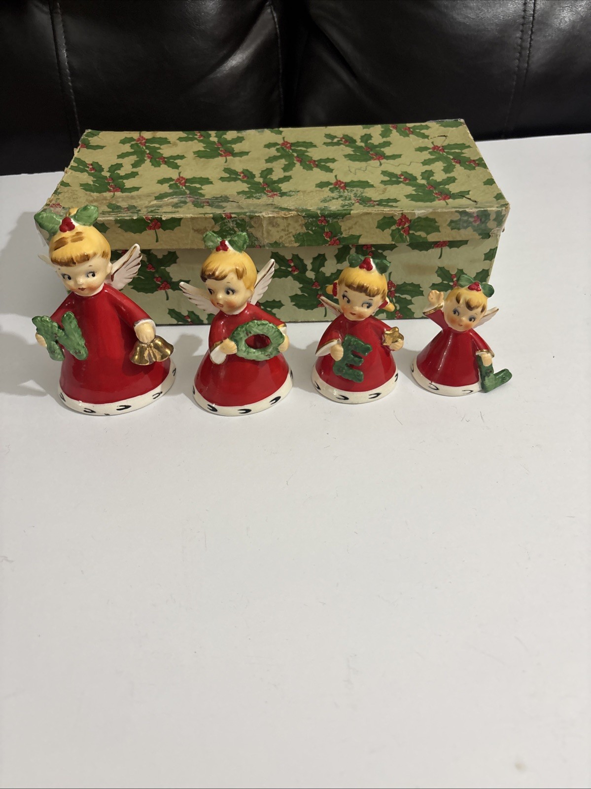 Vintage 1956 NAPCO Christmas Angel Bell Set of 4 W/ Original Box Japan