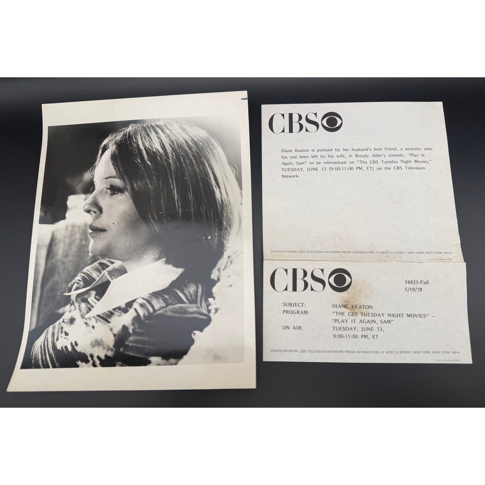 Vintage 1978 Diane Keaton CBS Press Photo Play It Again Sam Movie Publicity Kit