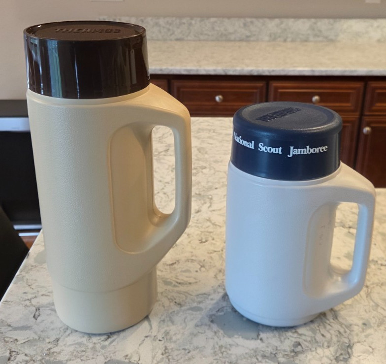 Vintage 1984 Tan Gray Thermos 4415 & 4215 1989 National Scout Jamboree Lot of 2