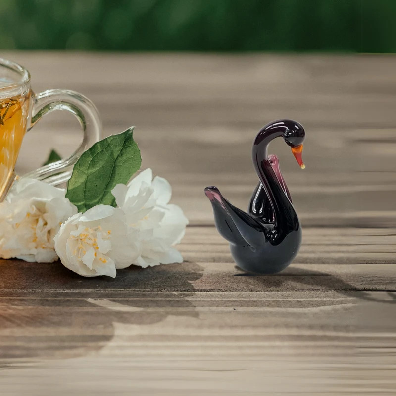 Black Swan Figurine, Mini Glass Murano Quality Lampworking Glass Figurine, Hand
