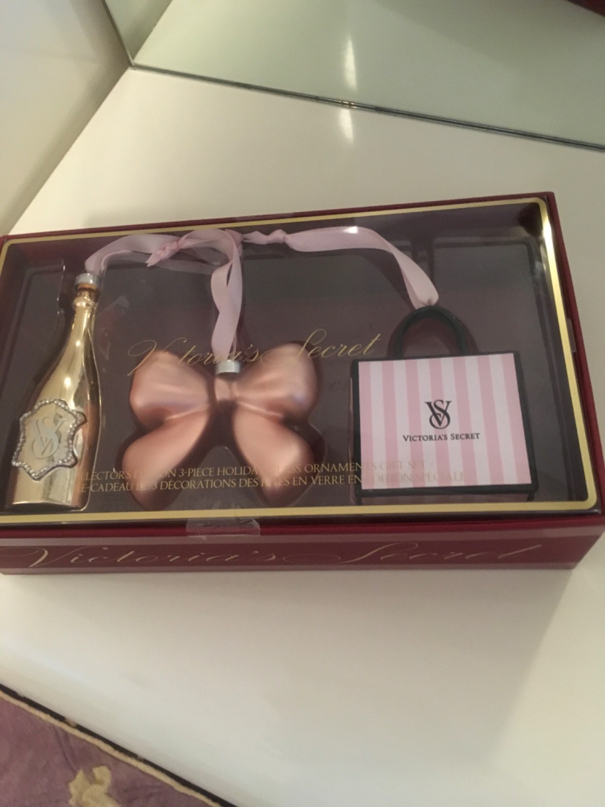 Victorias Secret 3 piece Holiday Glass Ornament Gift Set