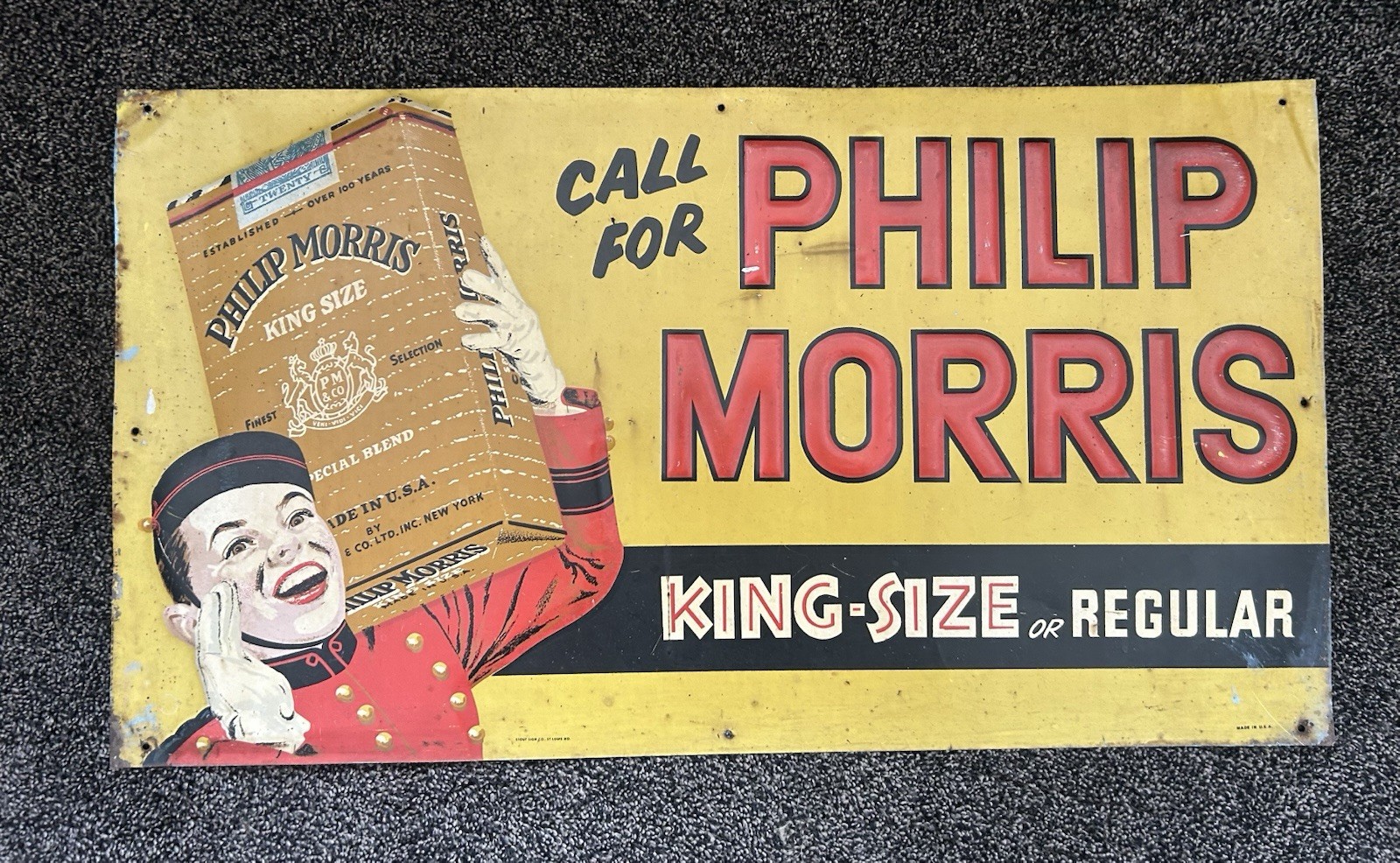 Vintage Original Call For Phillip Morris Embossed Cigarette Sign Stout 15x27