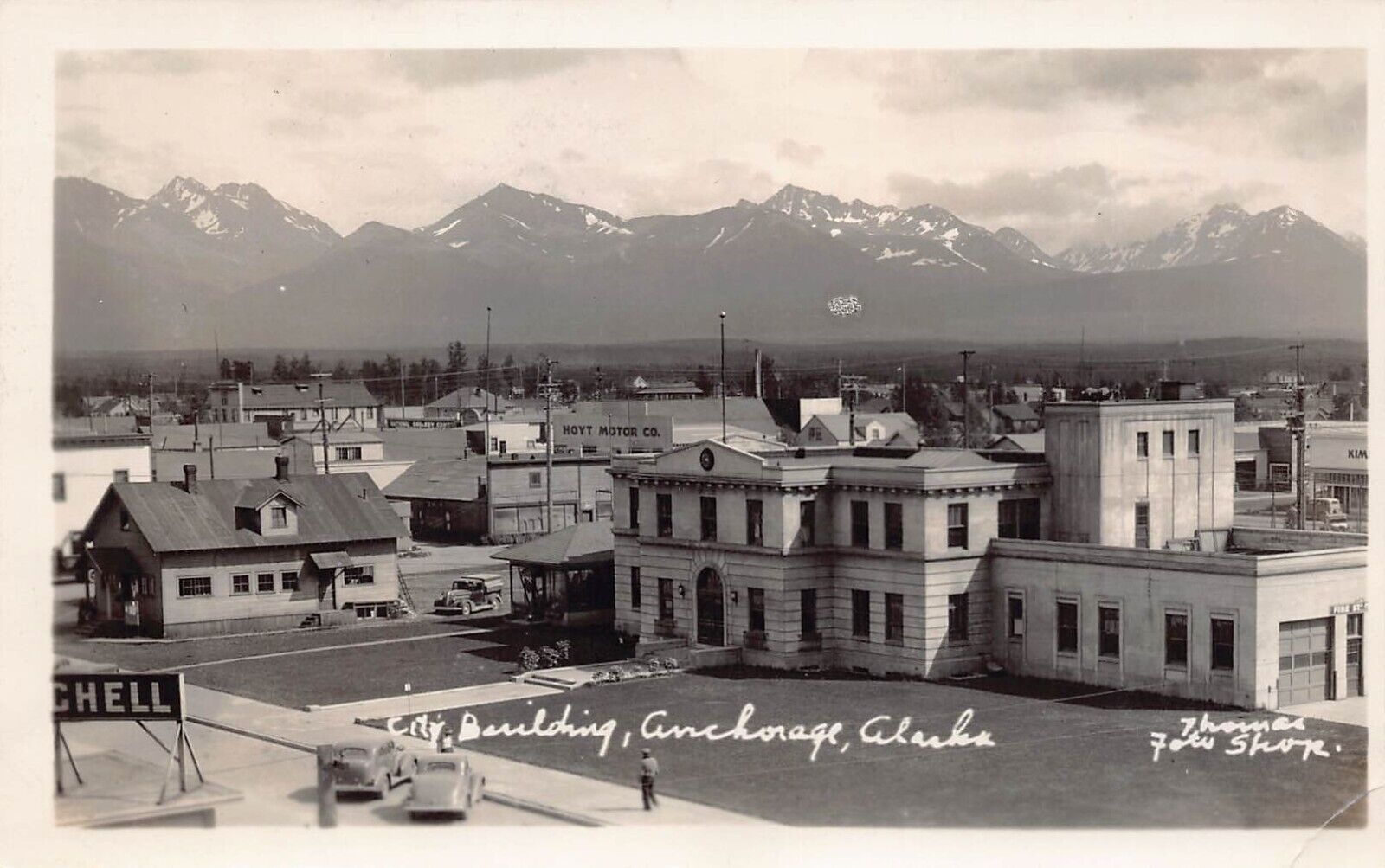 RPPC Anchorage AK Alaska City Hall Hoyt Motor Co Downtown Photo Postcard C57