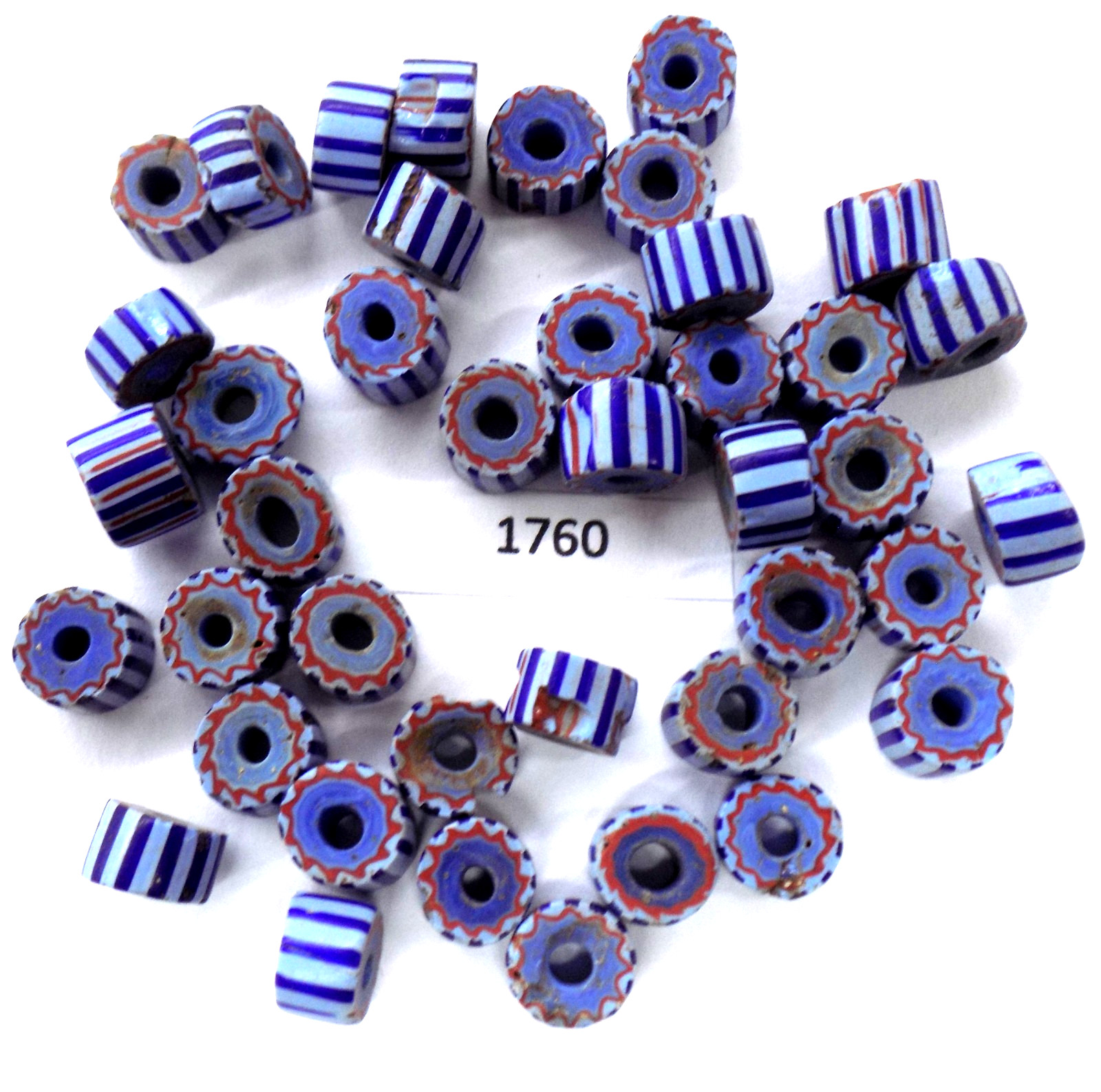 Antique Blue Stripe Chevron African Trade Beads Venice  1760 BN 66 READ 