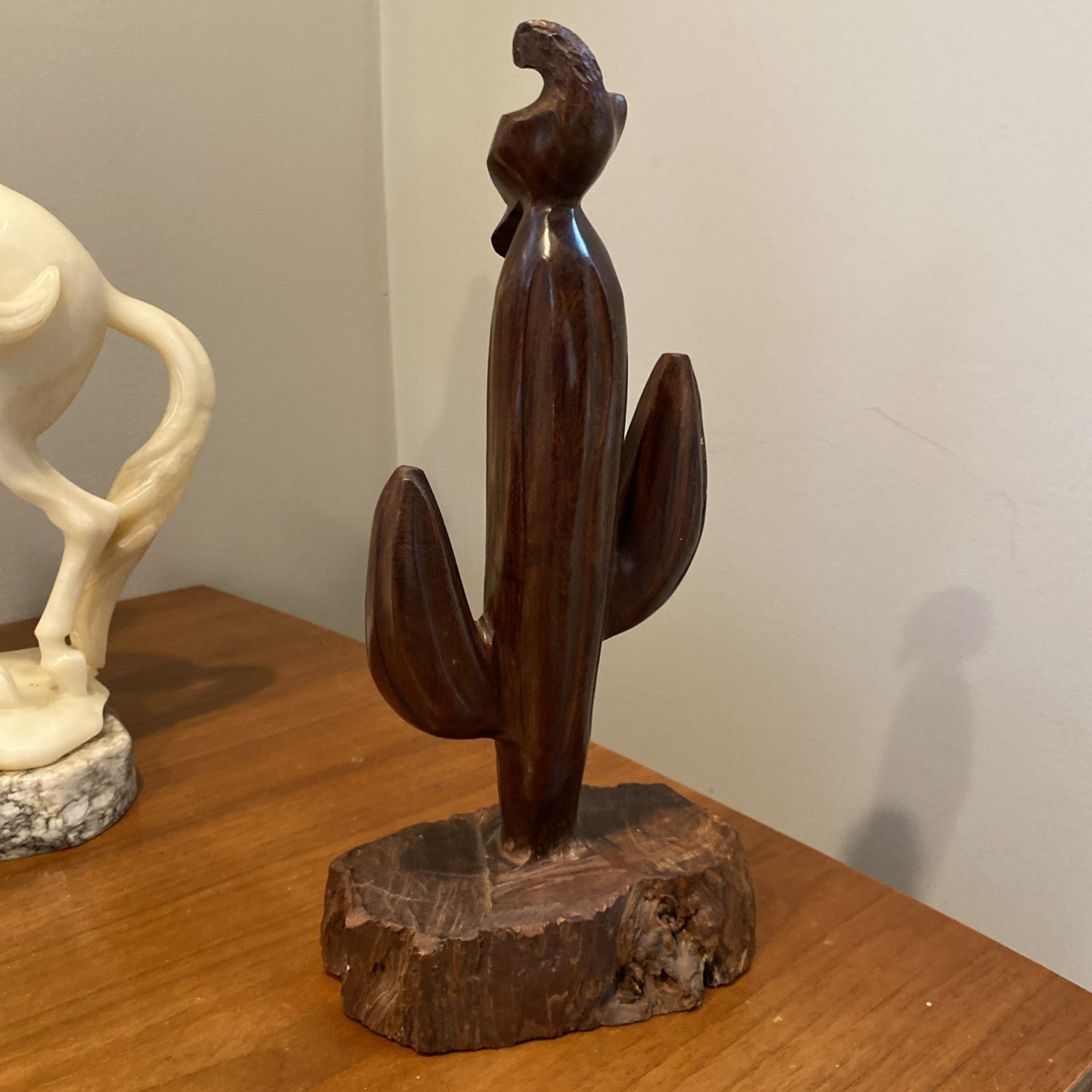Mid Century Large Carved Wooden Saguaro Cactus With Hawk - Wood Carving Mid Century Large Carved Wooden Saguaro Cactus With Hawk - Wood Carving
