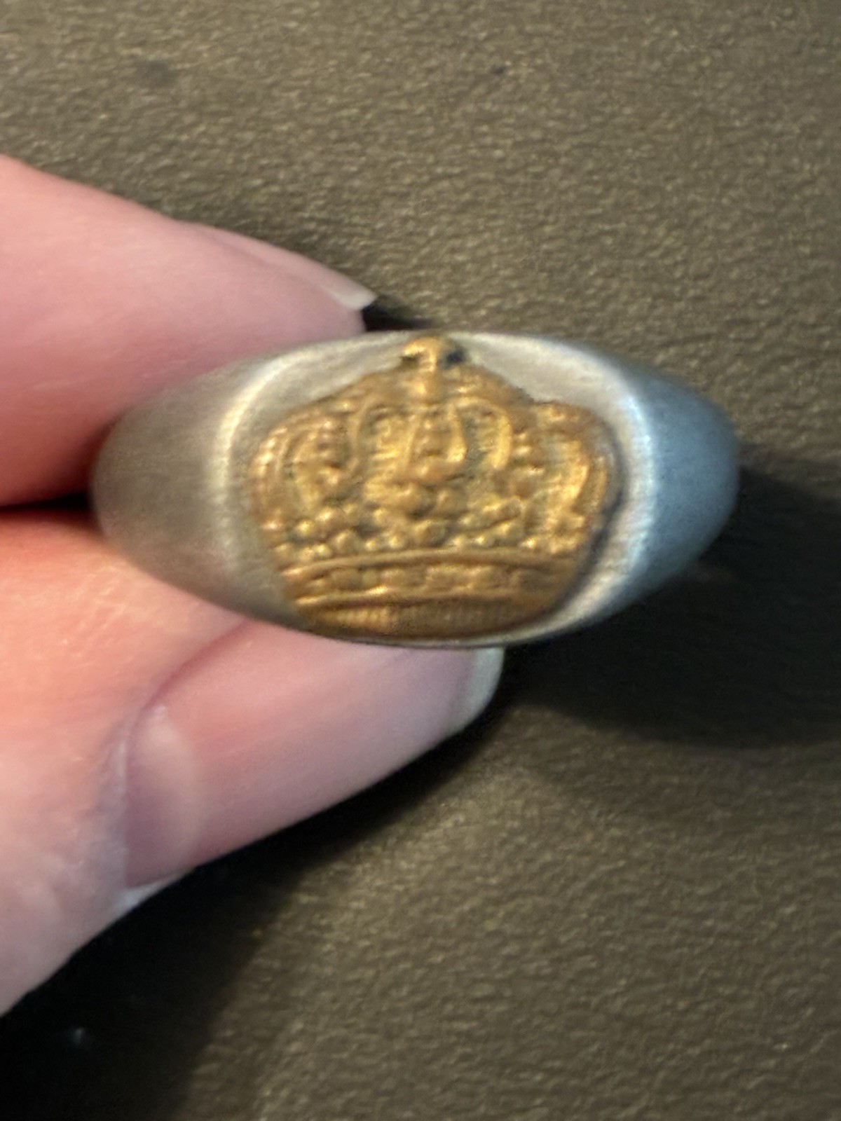 WWI Imperial German Crown Ring Vintage Military Solider Trench Art Signet
