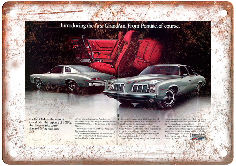 Vintage 1972 Pontiac Grand Am 2 Auto Ad Reproduction Metal Sign A12344