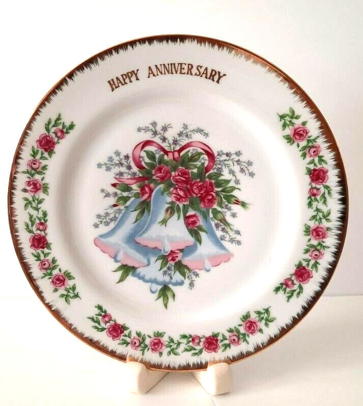 Happy Anniversary Plate Gold Trim Fine China Japan Decorative 10.5\