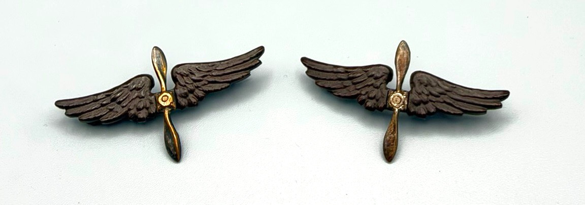 WWI Early 1917 French Made Army Air Service Pilot Wings Insignia Pins Set RARE