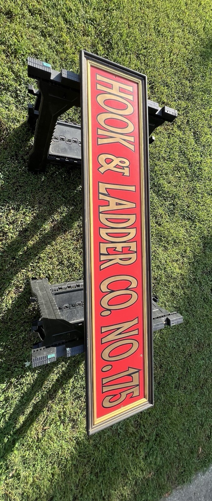Vintage 60in Hook & Ladder Co No 175 Wood Firehouse Sign Framed Firefighter