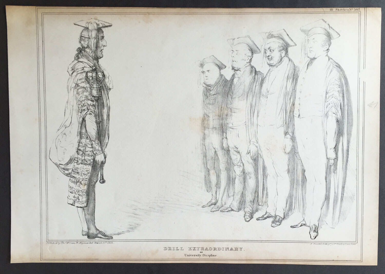 1834 John Doyle HB Sketch Antique Satirical Print University Discipline No. 307