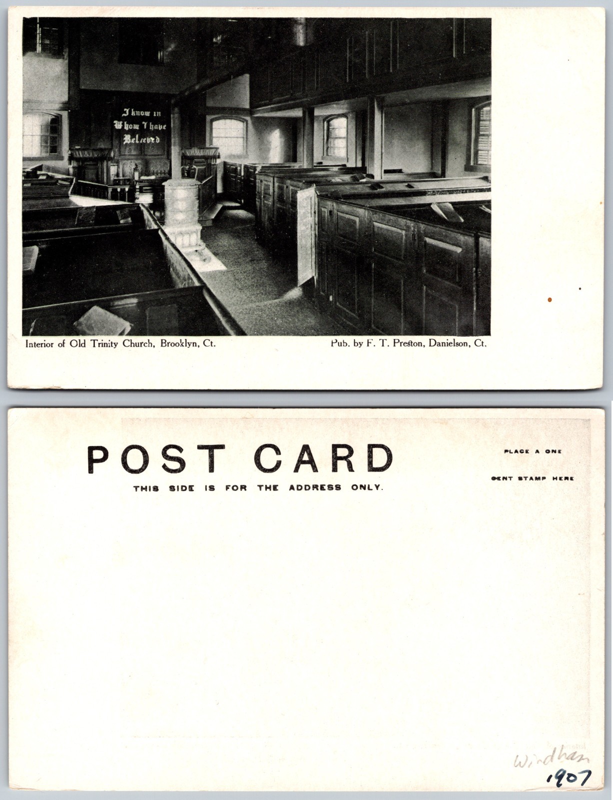 Old Trinity Church Interior Brooklyn CT Postcard
