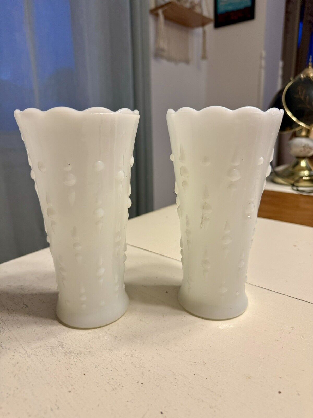 Vintage 1960's Anchor Hocking White Milk Glass Vases | Teardrop and Pearl