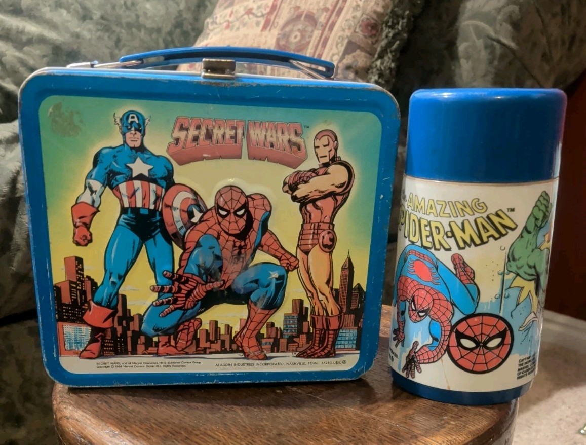 Vintage Marvel Secret Wars 1984 Aladdin Metal Lunchbox Thermos Iron Man Vintage Marvel Secret Wars 1984 Aladdin Metal Lunchbox Thermos Iron Man
